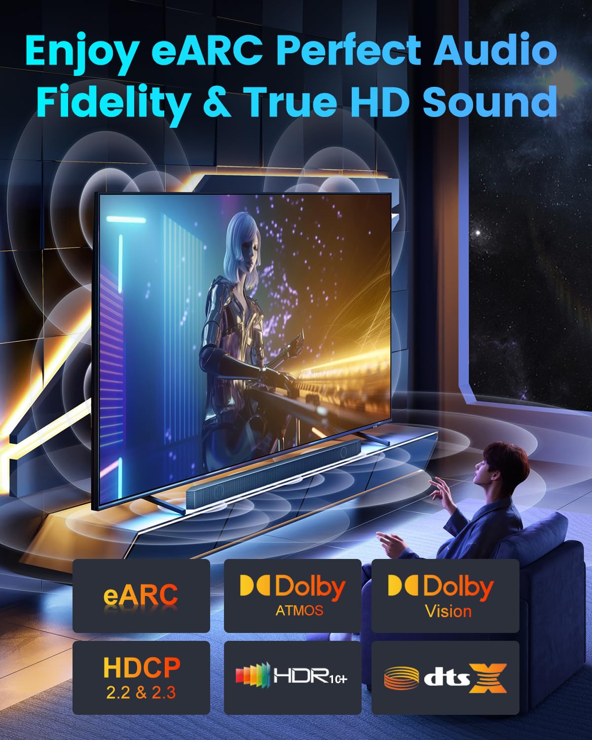 GeoHN.G Cavo in fibra ottica HDMI 8K 20M certificato 48Gbps Ultra High Speed HDMI 2.1 8K@60Hz 4K@120Hz dinamico/HDR10/eARC/HDCP 2.2&2.3/3D, compatibile con RTX3090/PS5/Roku TV/HDTV/Blu-ray