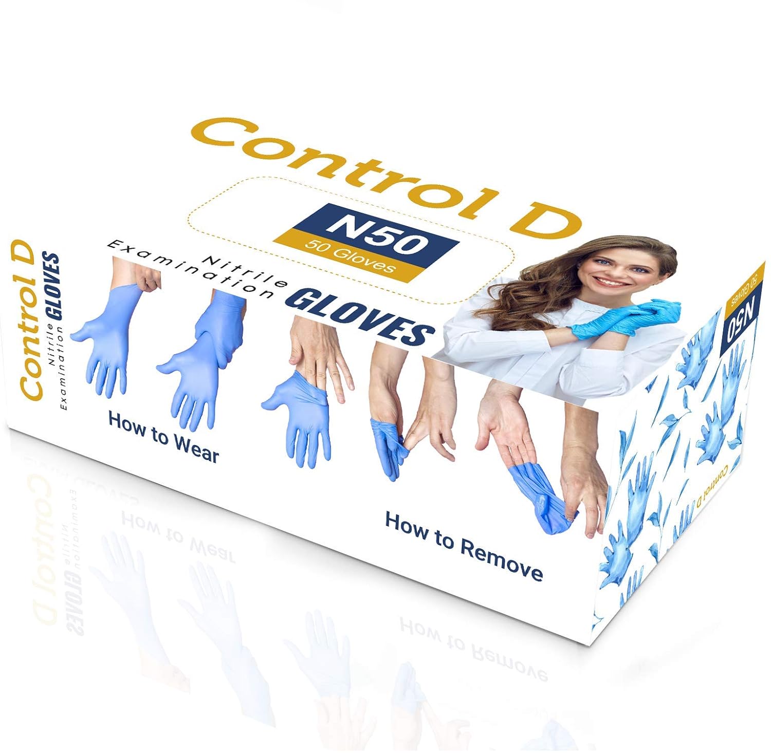 Control D Nitrile Medical Examination Disposable Hand Gloves, Blue