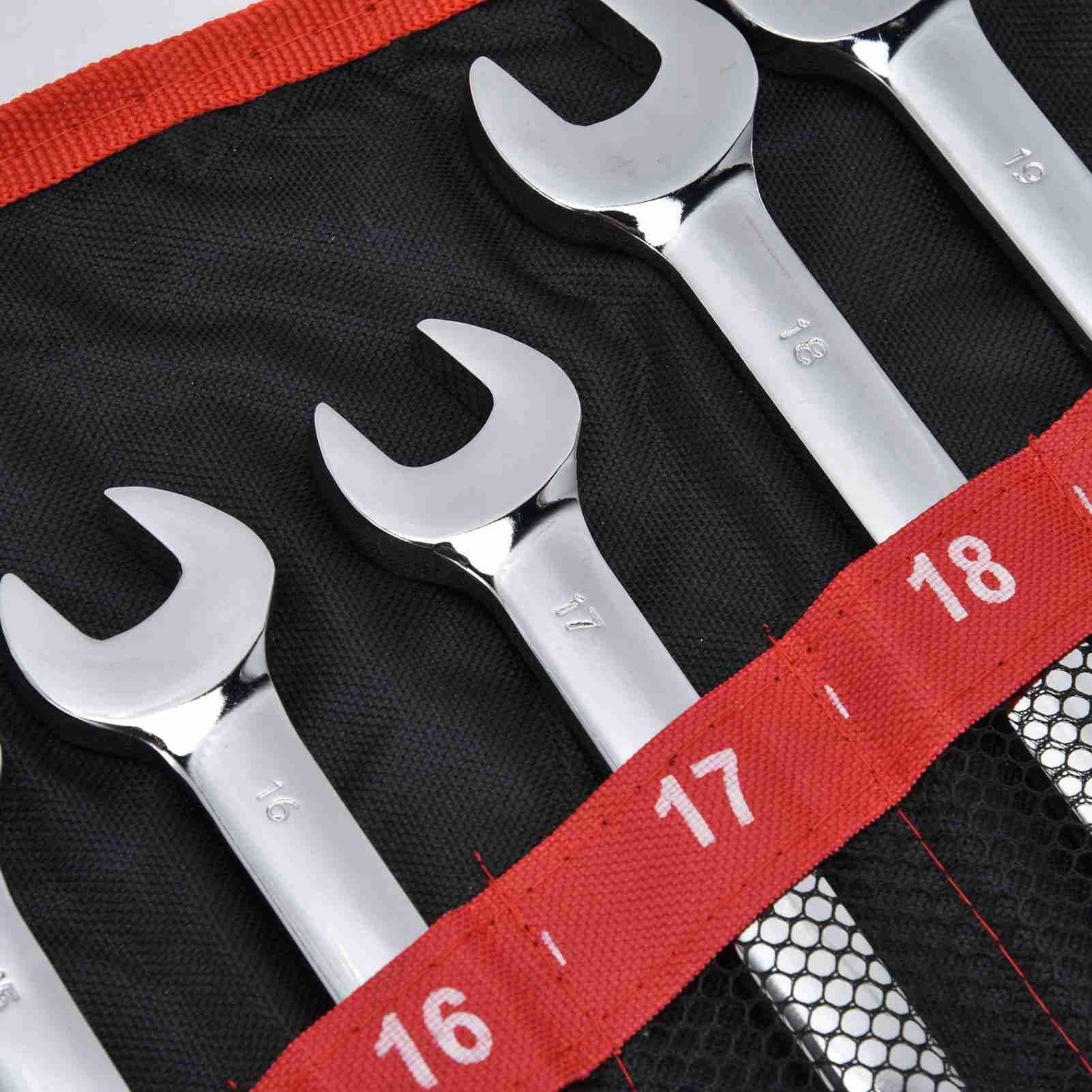 12-częściowy Zestaw Kluczy Grzechotkowych, Metryczny 8–19 Mm, z podwójną główką ze Stali Chromowo-wanadowej, z Mechanizmem Grzechotkowym z 72 Zębami i przekładnią 5-stopniową (ruchoma głowa)