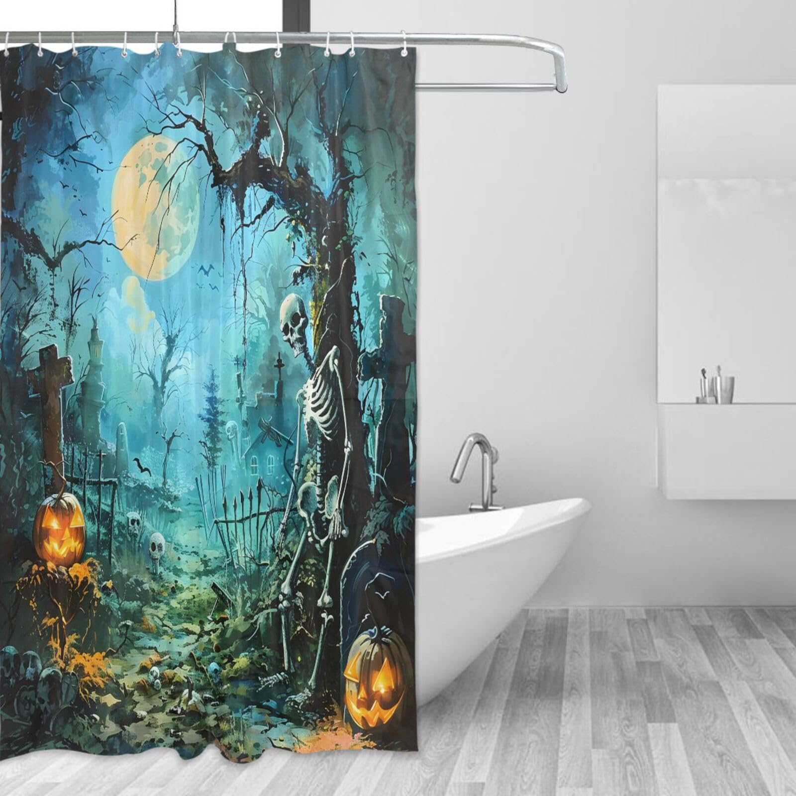 DUOBU Halloween Skulls Shower Curtain Washable Waterproof Fabric Bath Curtain 60x72Inch Shower Curtains with Hooks for Bathroom Decor