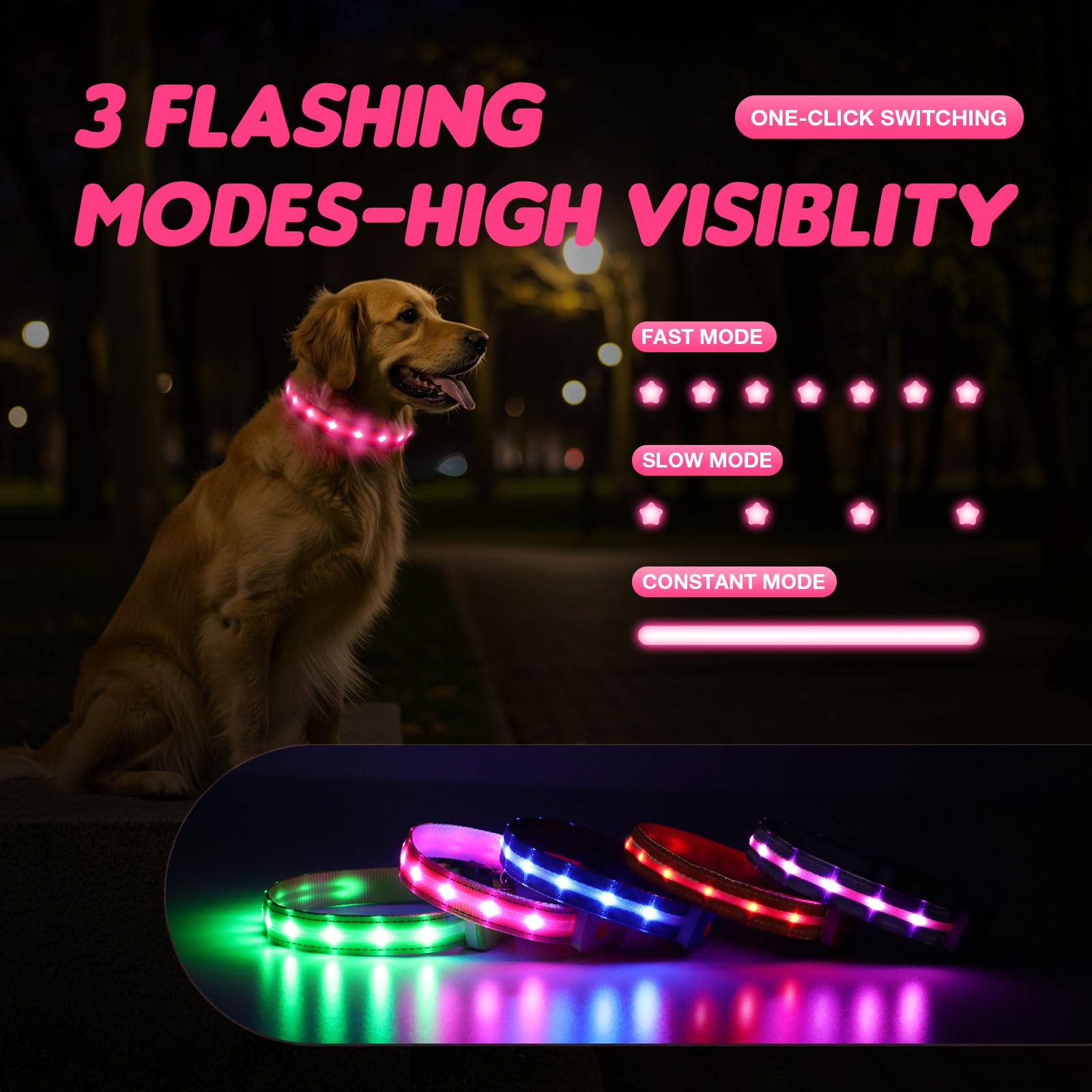 CAWJUG Light up Dog Collar, Rechargeable LED Dog Collar with 3 Glowing Modes - Image 3
