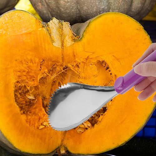 Miniatura 3 de ABOOFAN Cortador manual de cuchara de calabaza de acero inoxidable de 9.84 pulgadas para extracción de núcleo de fruta de calabaza y separación de