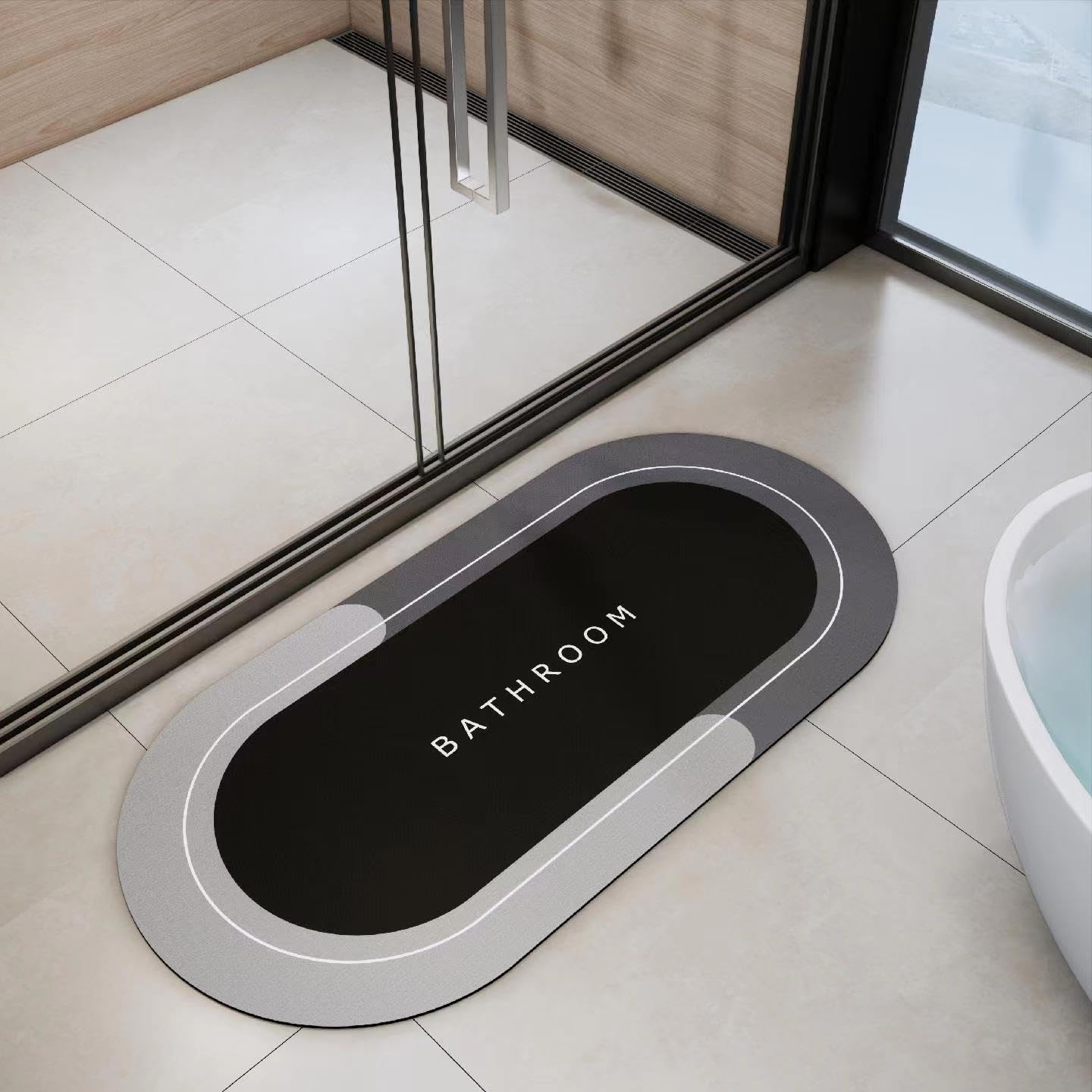 Bath Mat Super Absorbent Non Slip Quick Dry Thin Rubber Mats for Bathroom Floor Fit Under Door Shower