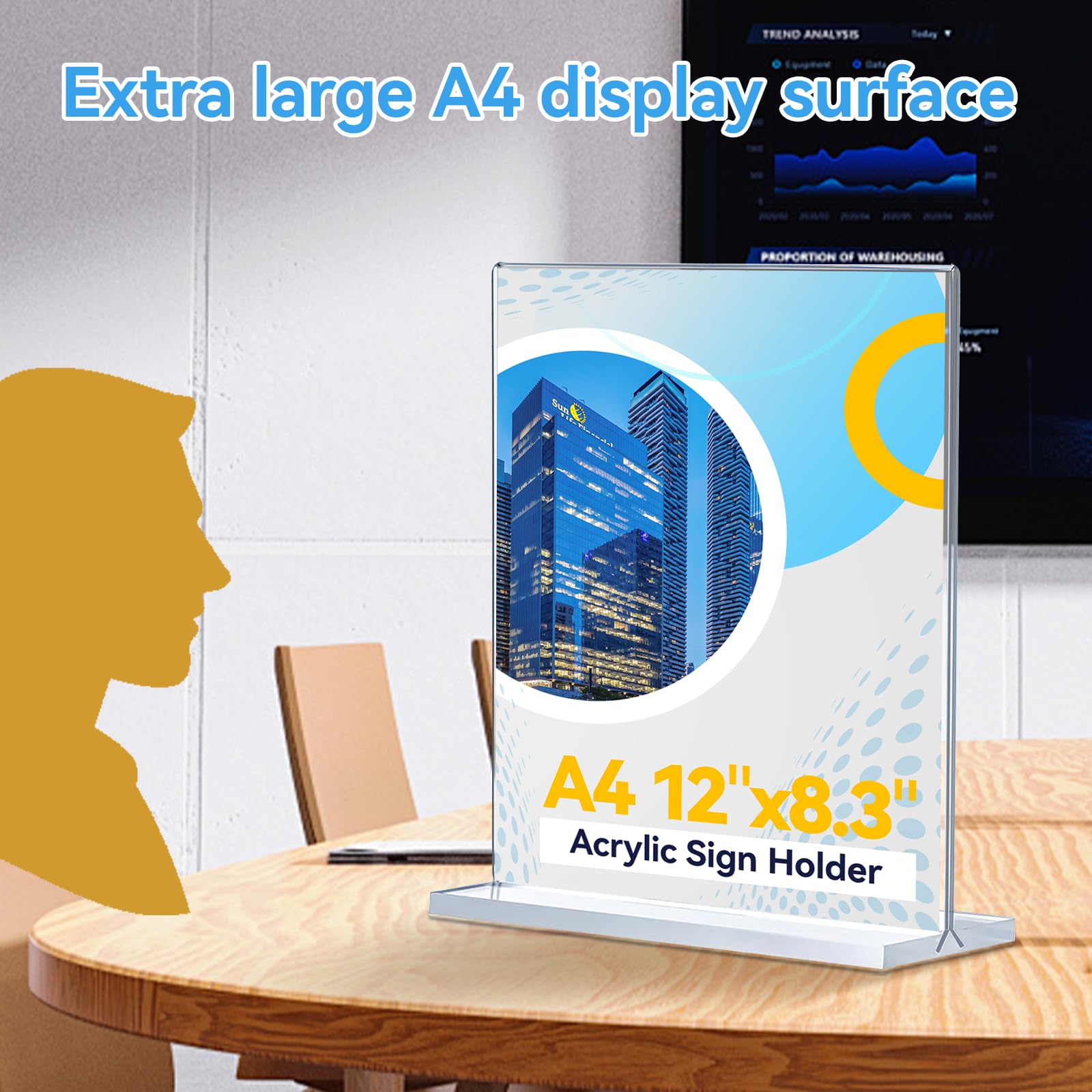 6 pièces porte affiches A4, présentoir A4 en acrylique, support double-face vertical transparent, presentoir a4 de comptoir idéal pour publicité, cadres photo, affichage au bureau ou en magasin