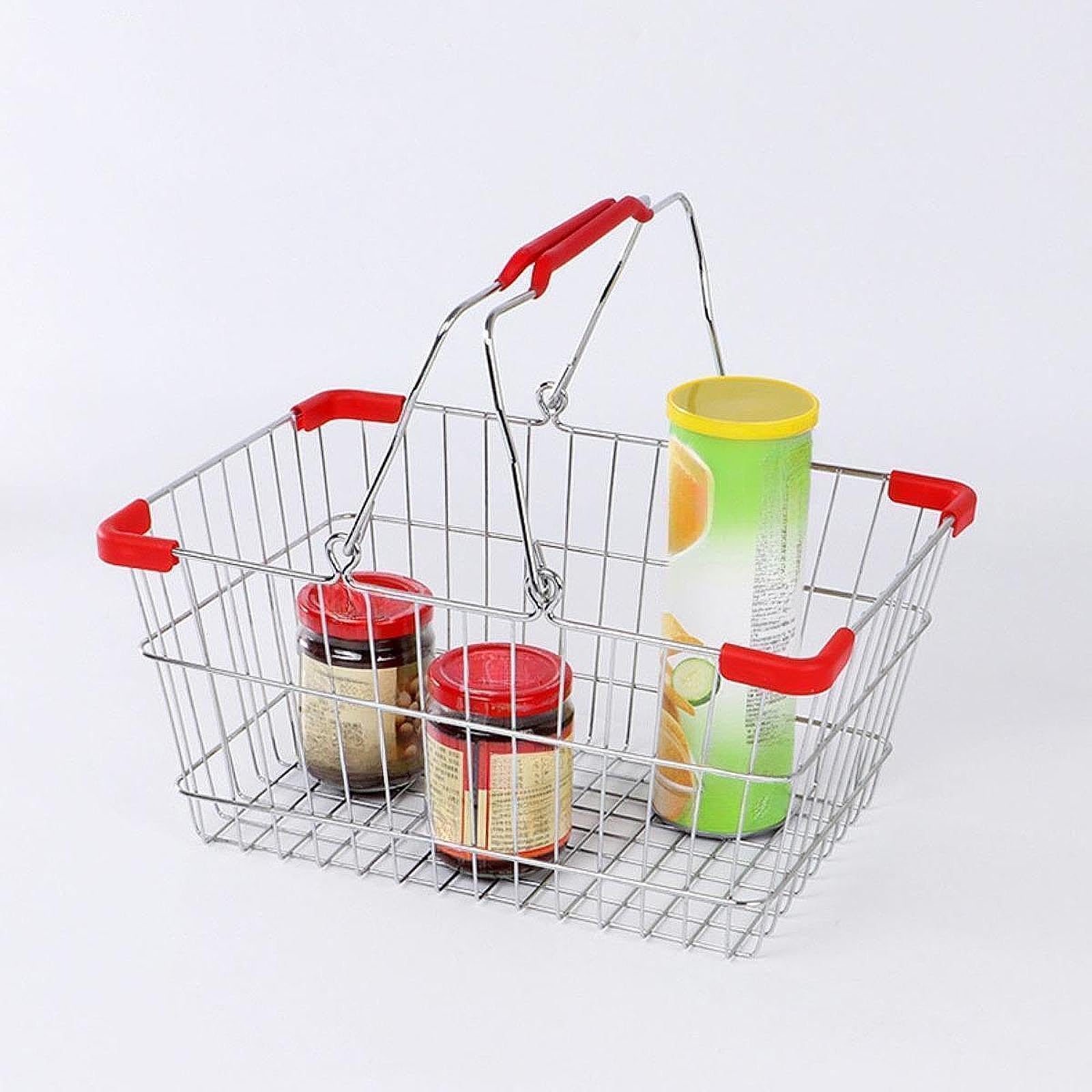 Colcolo Panier de Courses Panier de Rangement Panier d'épicerie Multifonctionnel en métal avec poignée pour Aliments Jouets Légumes Chambre Bureau, 45cmx30cmx21cm