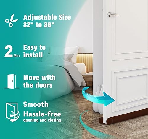 Miniatura 6 de MAXTID - Topes para puertas protectores de corrientes de aire, tope marrón ajustable de doble cara para puertas de 32 a 38 pulgadas, para puerta de