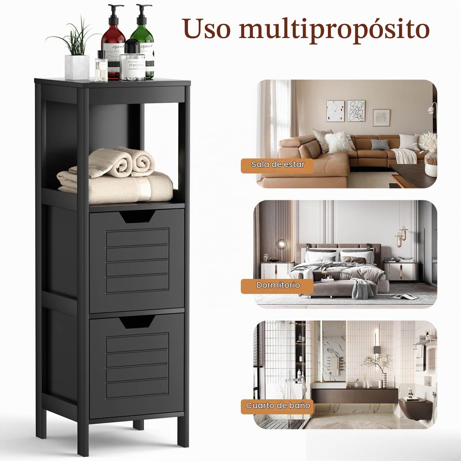 LIFEZEAL Mueble de Baño de Pie con 2 Cajones (Negro)