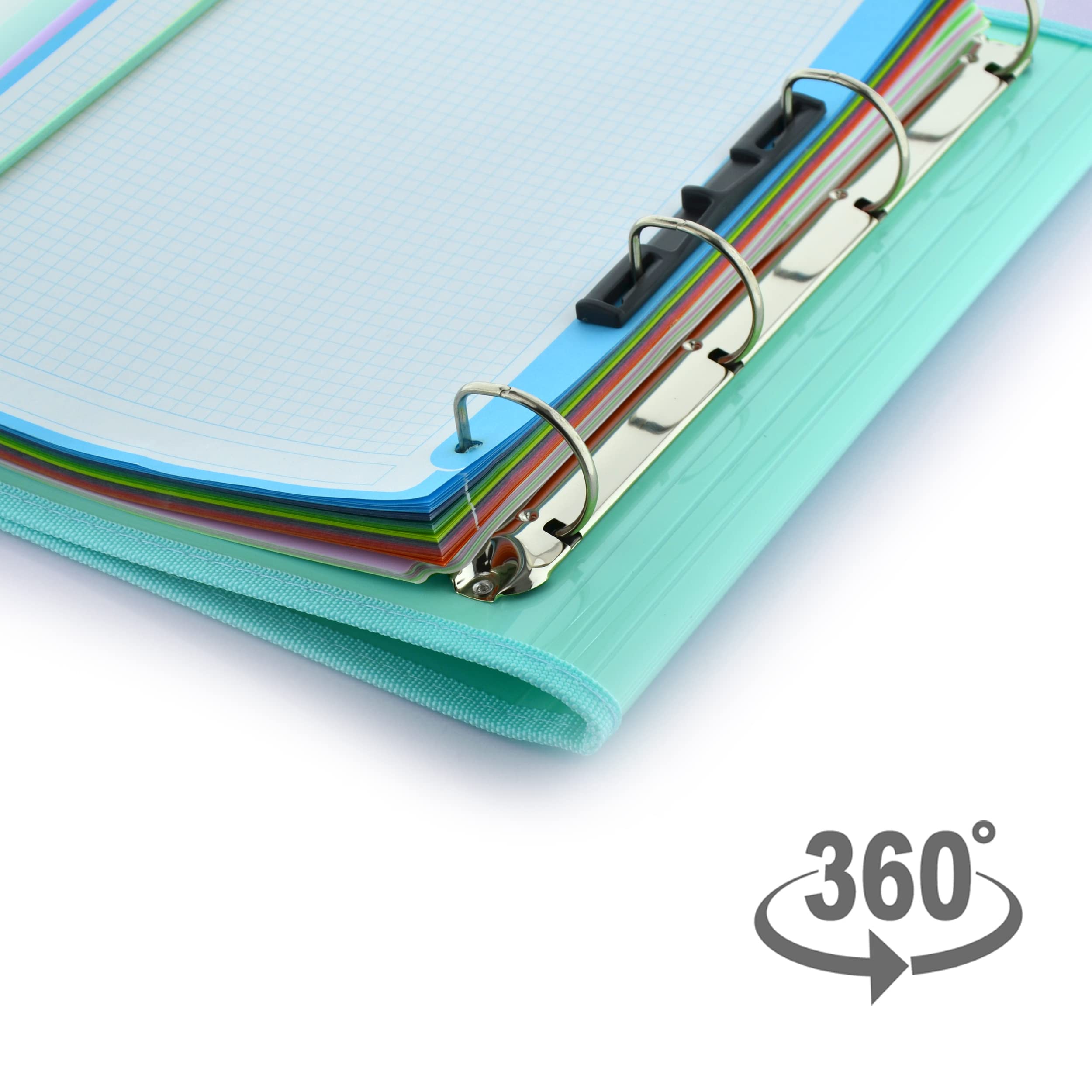 Carpeta & Block A4 Blush Pastel - Carpeta de 4 Anillas con bordes reforzados y Cierre de Gomas - Incluye 100 hojas con10 Separadores Dobles mas 80 Indicadores adhesivos by Office Box (Azul Blush)