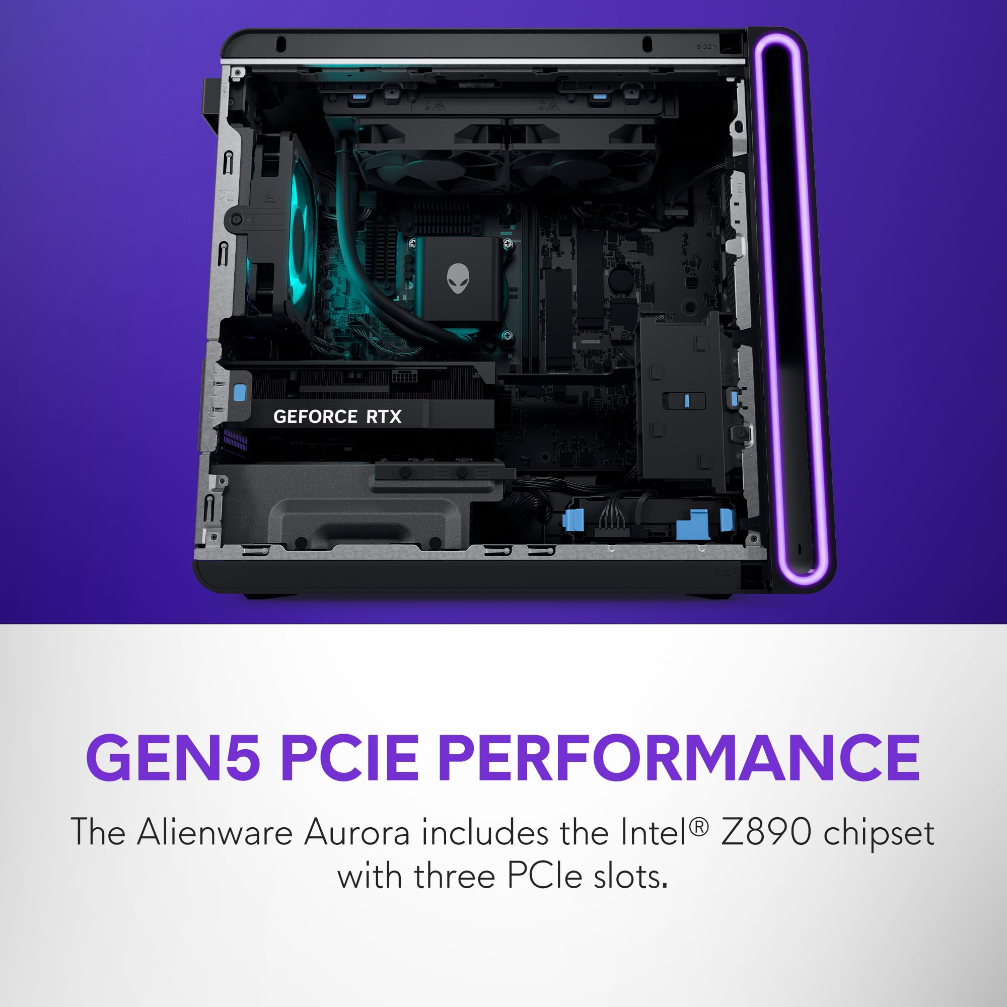 Alienware Aurora Gaming Desktop ACT1250 - Intel Core Ultra 9 285 Processor, Liquid Cooled, NVIDIA GeForce RTX 5080, 32GB DDR5 RAM, 1TB SSD, 1000W Platinum Rated PSU, Win 11 Home - Clear Panel