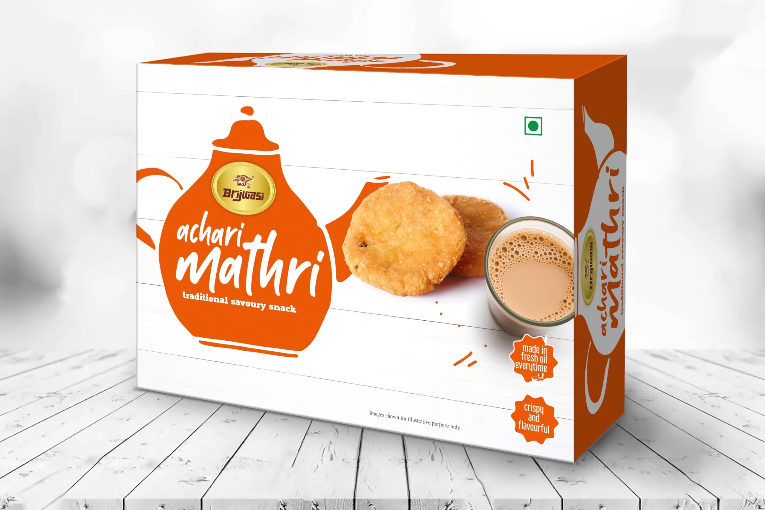 Brijwasi Achari Mathri – Traditional Savoury Snack | Crispy, Flaky Mathri with Mango Pickle & Spices | Perfect Tea-Time Treat – 500g