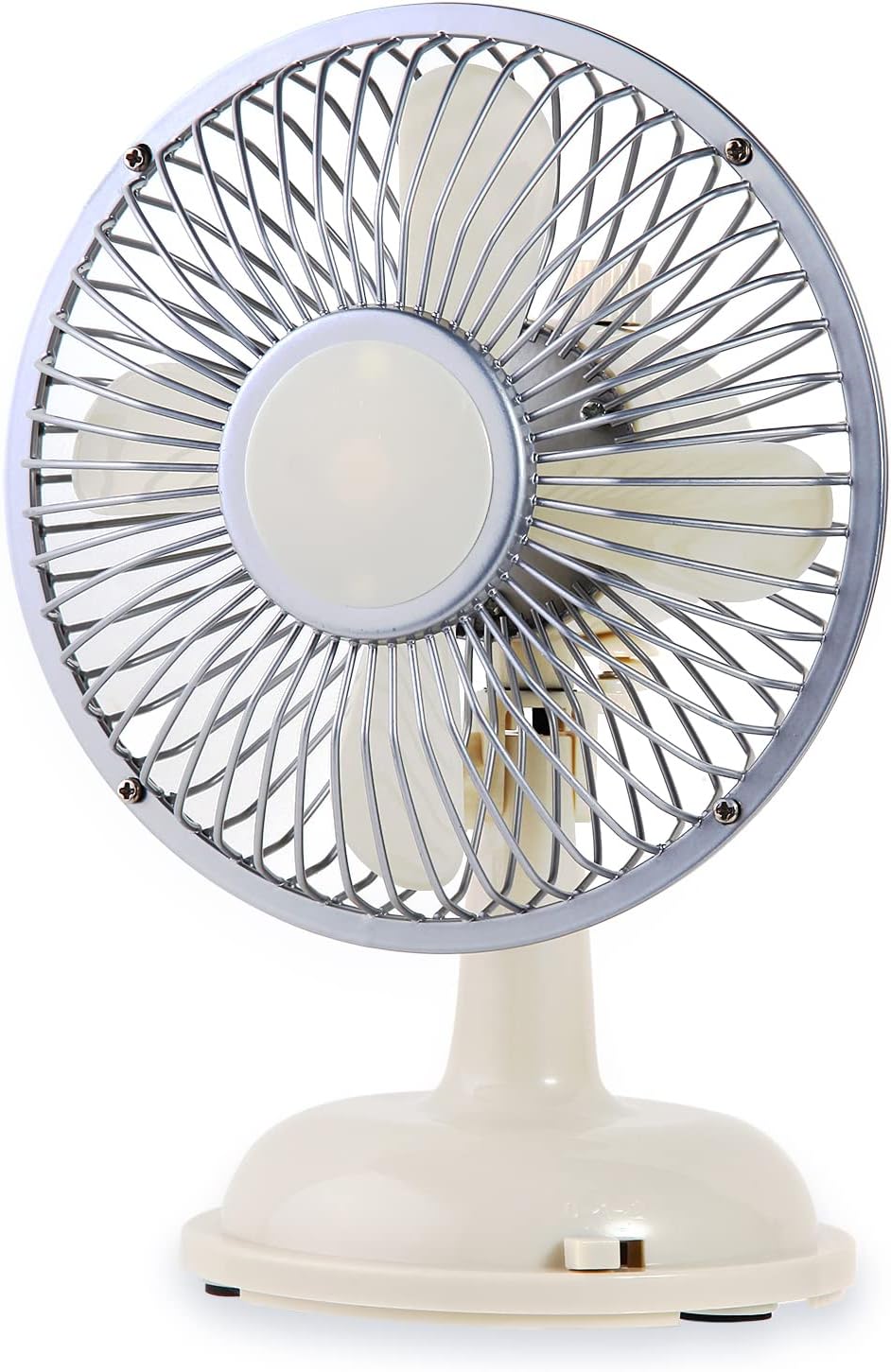 Avoeco Mini Retro Desk Fan with Oscillating Function, USB-Powered Table Fan, Portable and Quiet - 6 Inch, 2 Speeds, Small Fan Vintage Style, Perfect for Office, Home, Desktop (Vintage White)