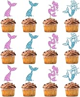 Vista 1 de 12 adornos de sirena para cupcakes con temática de cola de sirena, decoración de fiesta de cumpleaños de sirena
