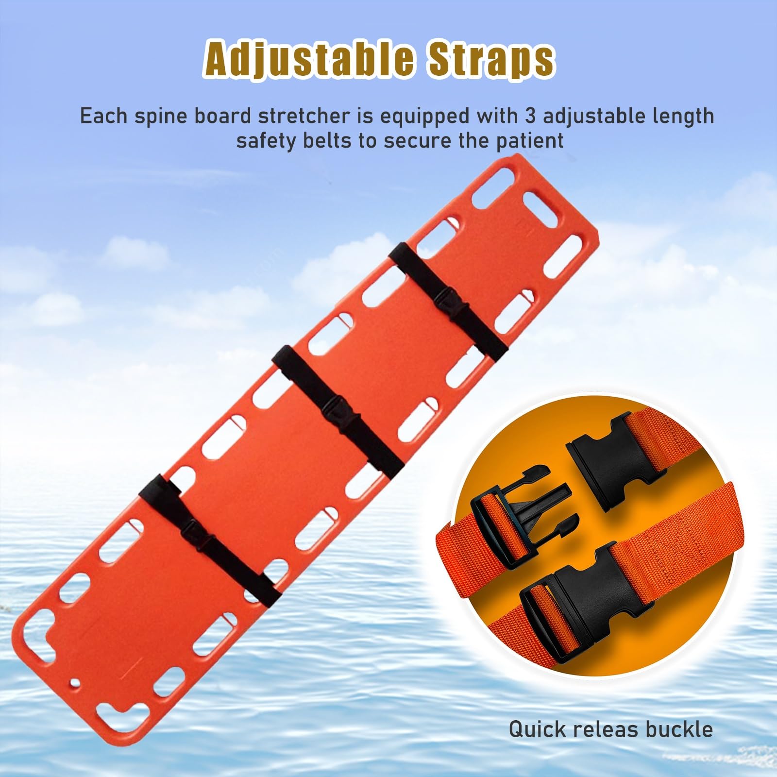 HAIXHX Spineboards Tragbares Schwimmbad-Rettungsbrett, Notfallrettungsbrett Mit 3 Sitzgurten, Wasser Schwimmende Krankentrage First Responder Backboard(184x45x6.5cm/72.5x17.7x2.6in)