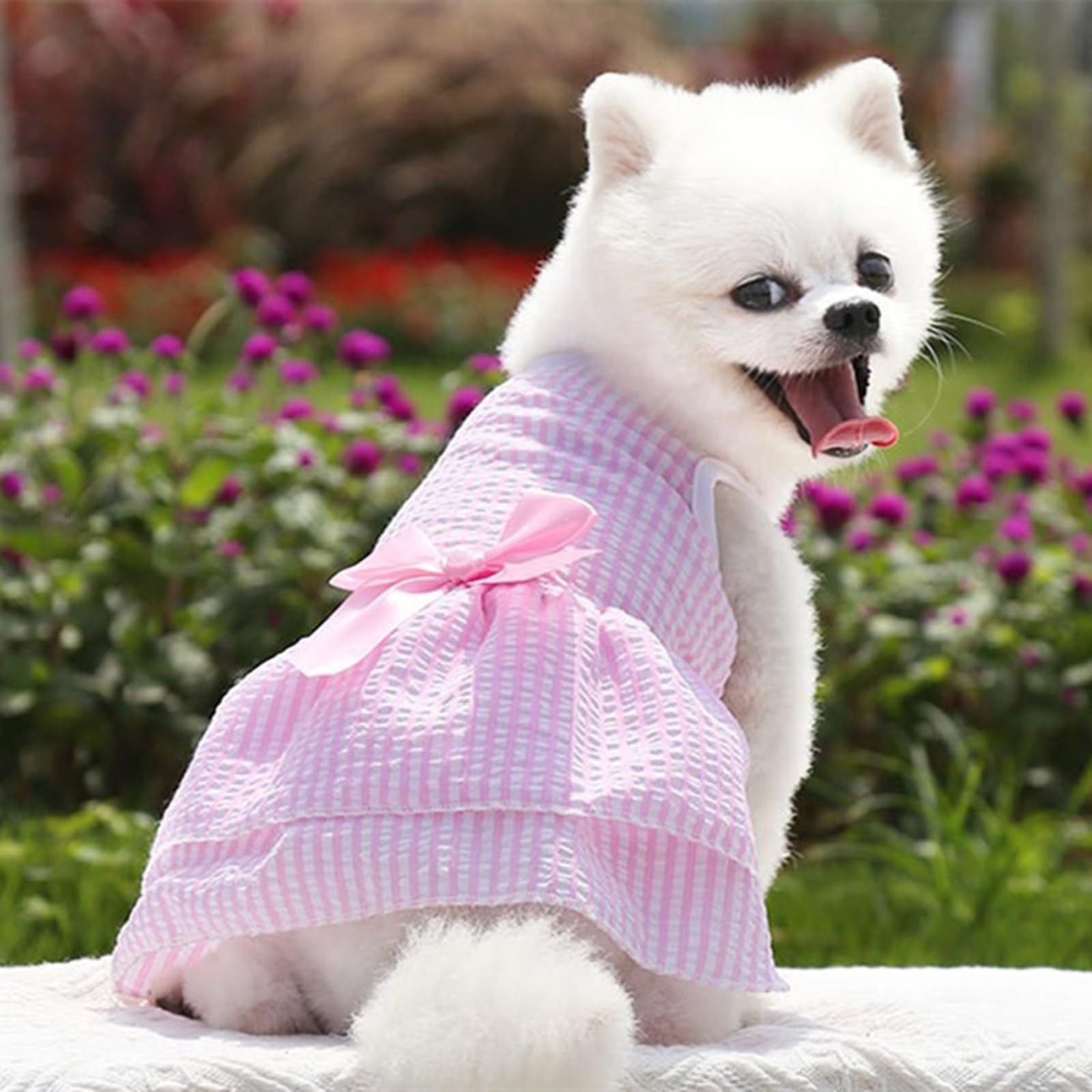 Ling & Bai 2Pcs Cute Dog Dresses Cats Princess Dress Dogs Summer Outfits with Bowknot Apparel Pet Clothes for Puppy Kitten (Pink & Purple - Image 4