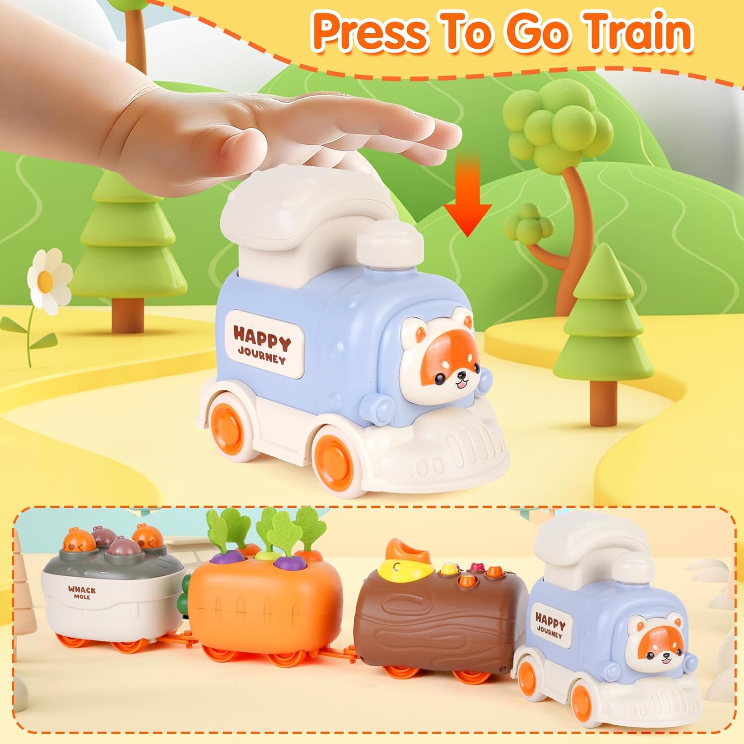 Sizobi Press to Go Train Toys for Toddlers 2-4, Learning Sorting Montessori Toys for Kids 3+, Fine Motor Skills Educational Train Set, Preschool Learning Activities Birthday Boys Girls