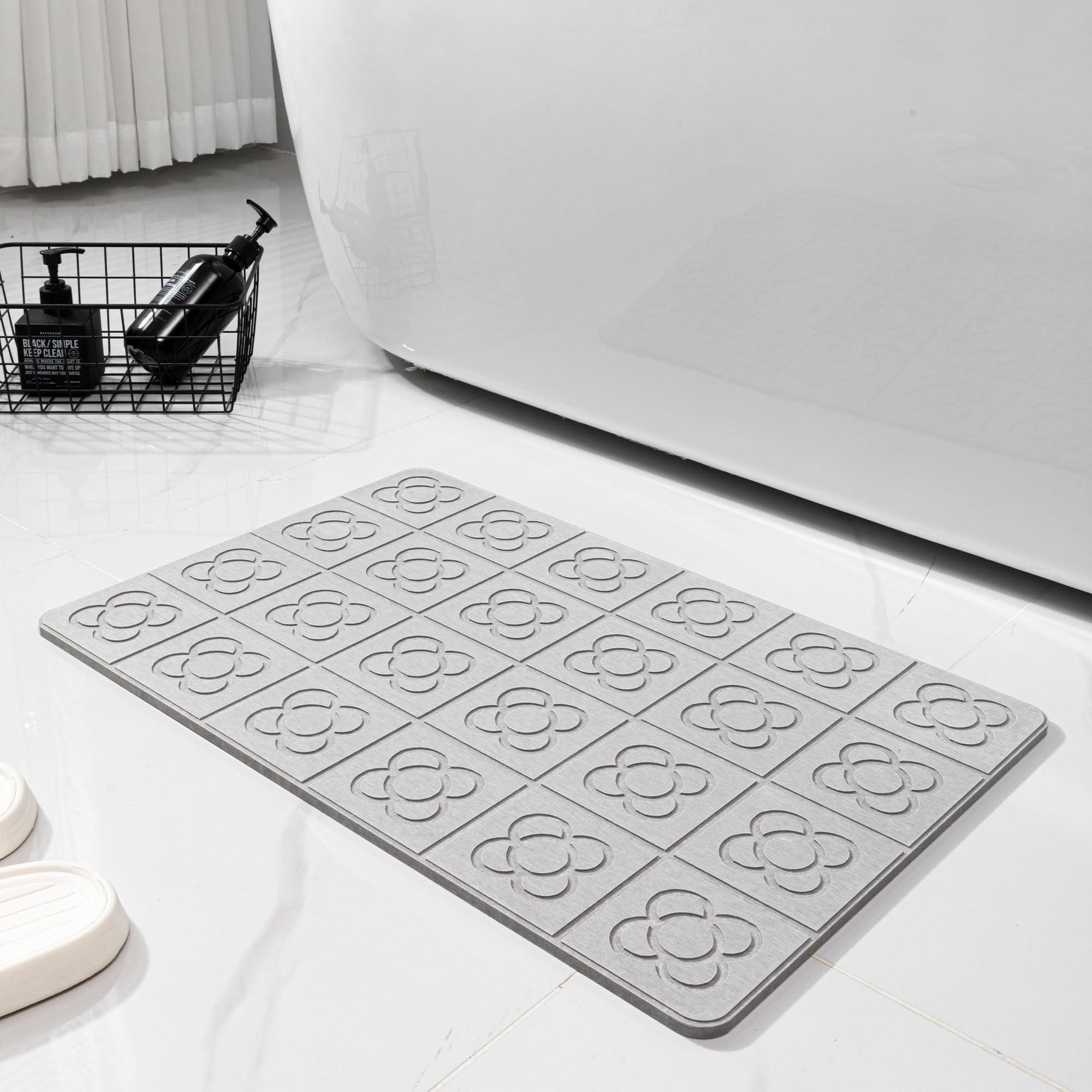 Pure 4Home Alfombra Diatomita Baño 60x40 – Secado Rápido, Antideslizante y Antibacteriana – Alfombrilla Piedra Diatomita Super Absorbente – Alfombrilla Diatomita - Stone Bath Mat (Grey Waves) — view 24