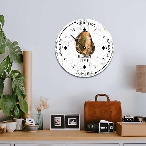 Miniatura 5 de Beach Time Sea Conch Tide Clock Ocean Time Coastal Wood Tidal Clock with High Tide Low Tide Non-Ticking Battery Operated Tide Clock 10" Tide