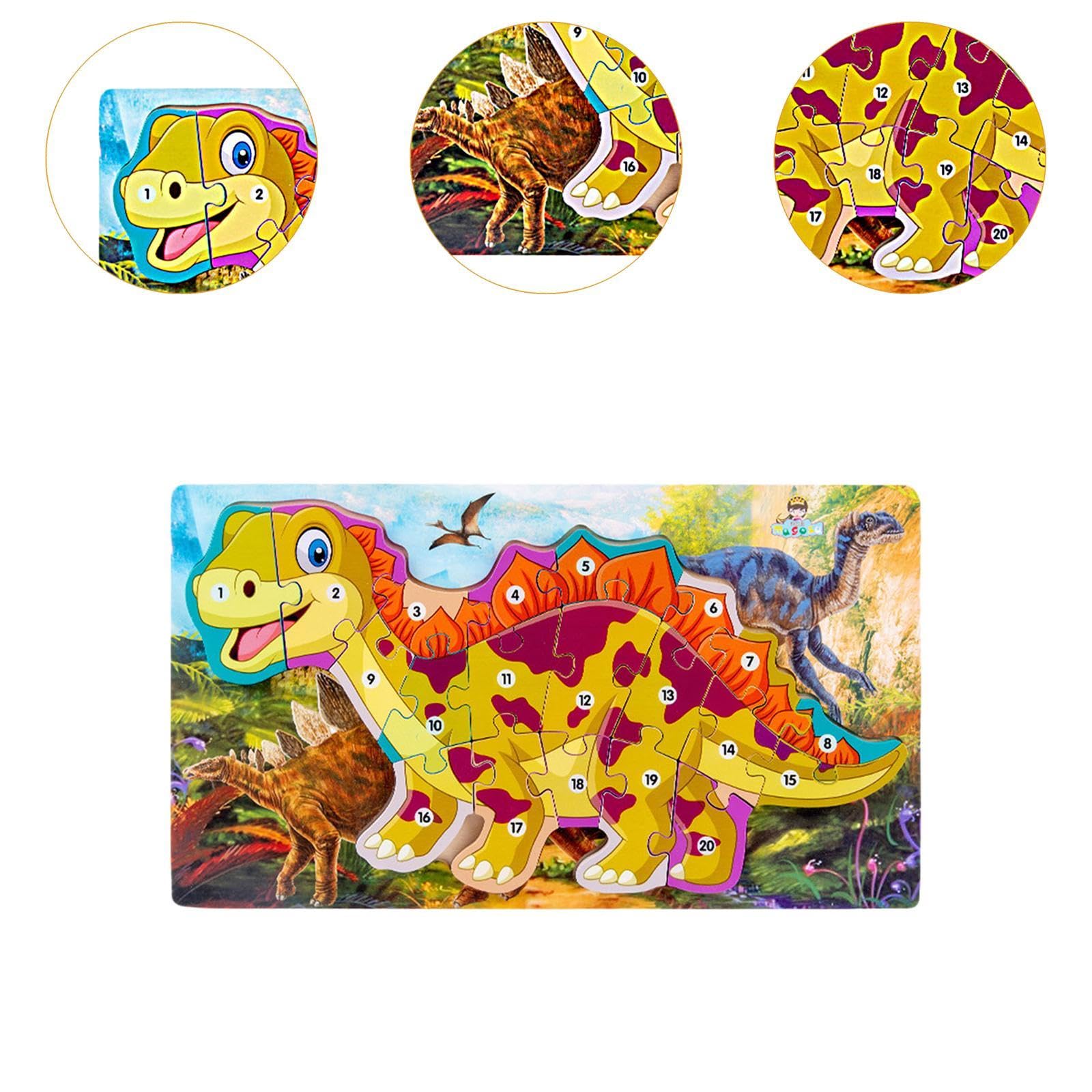 Puzzle in Legno di Tirannosauro per Bambini Che Imparano I Numeri, Giallo