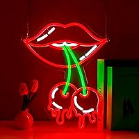 Vista 1 de Cherry Lips Neon Sign, Neon Signs for Wall Decor Neon Red LED Signs Room Neon Light Up Signs Home Decor for Bedroom Club Party Bar Shop USB Operated