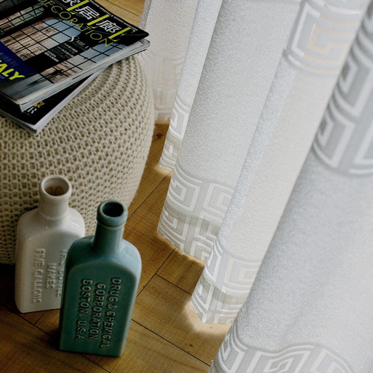 Rideaux en Tulle Blanc Moderne pour Salon Chambre voilages géométriques Rideaux pour fenêtres-Tulle Blanc, W300xL260cm 1PC,Chine,Crochets