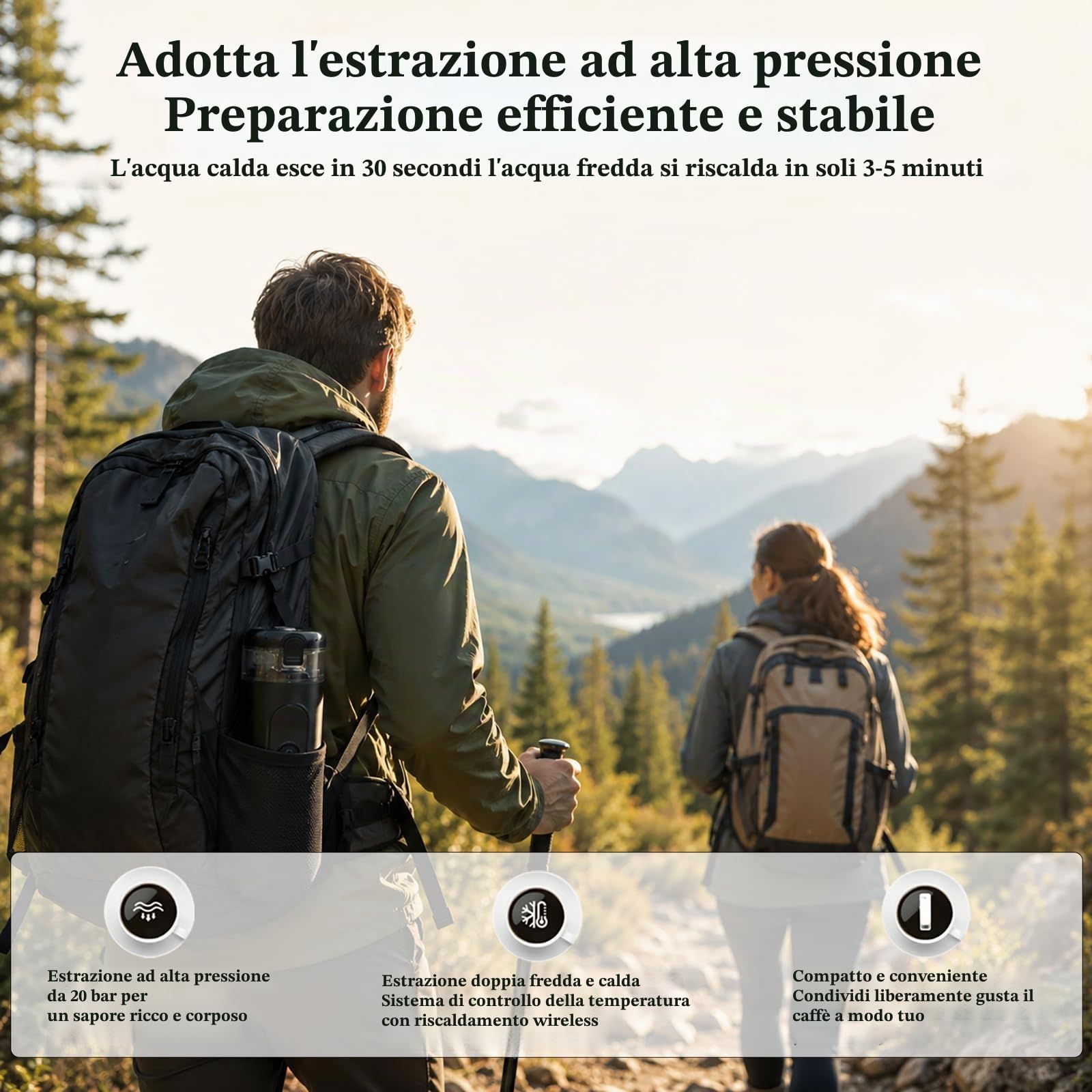 Macchina da caffè espresso portatile, 20 bar, ricaricabile, 2 in 1, per caffè macinato e capsule Nespresso, estrazione calda/fredda con tazza integrata, per campeggio, viaggi, ufficio e casa