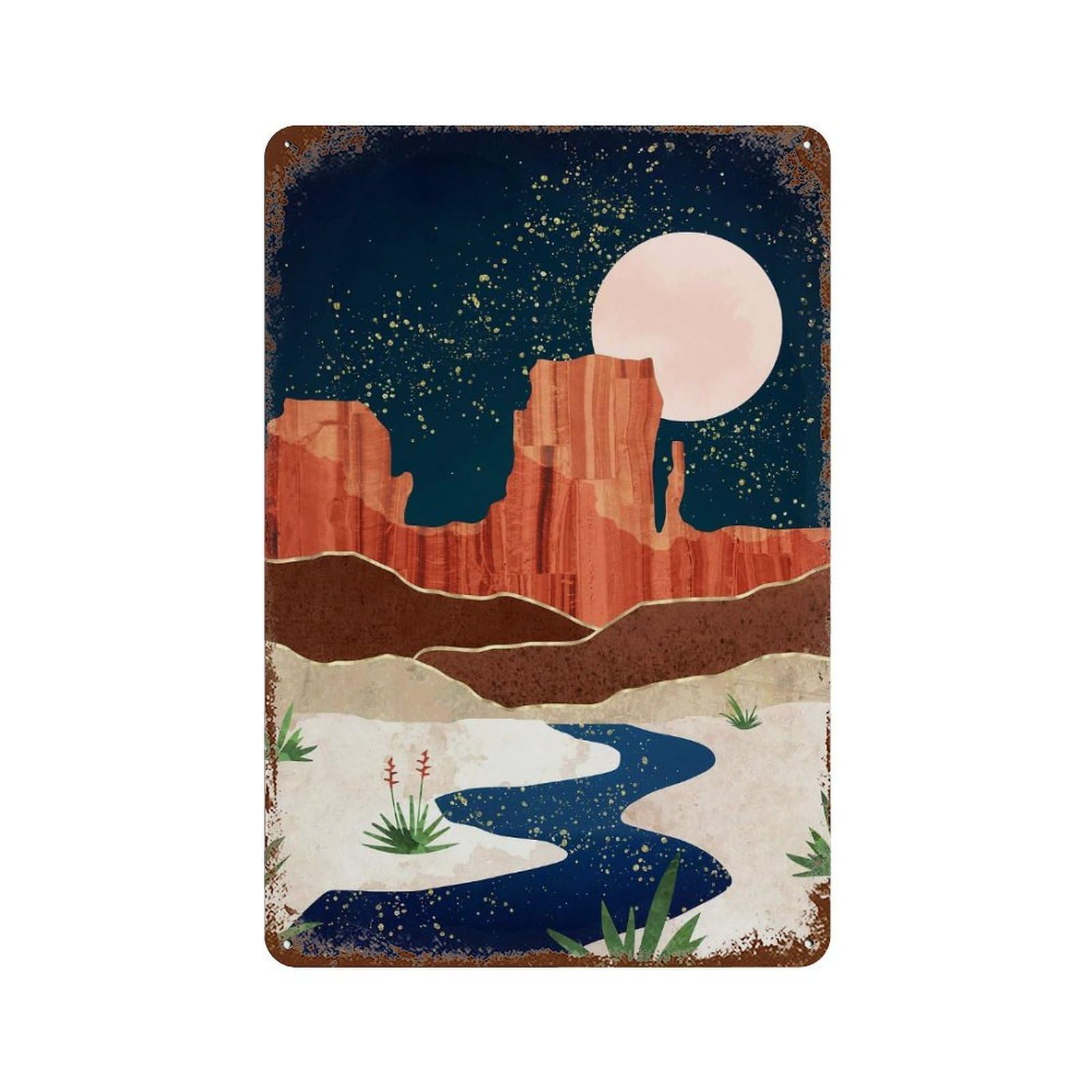 Garage Style Desert Stars River Distressed Metal Wall Sign 11.8"x7.9", Shabby Chic Decor for Bar And Workshop