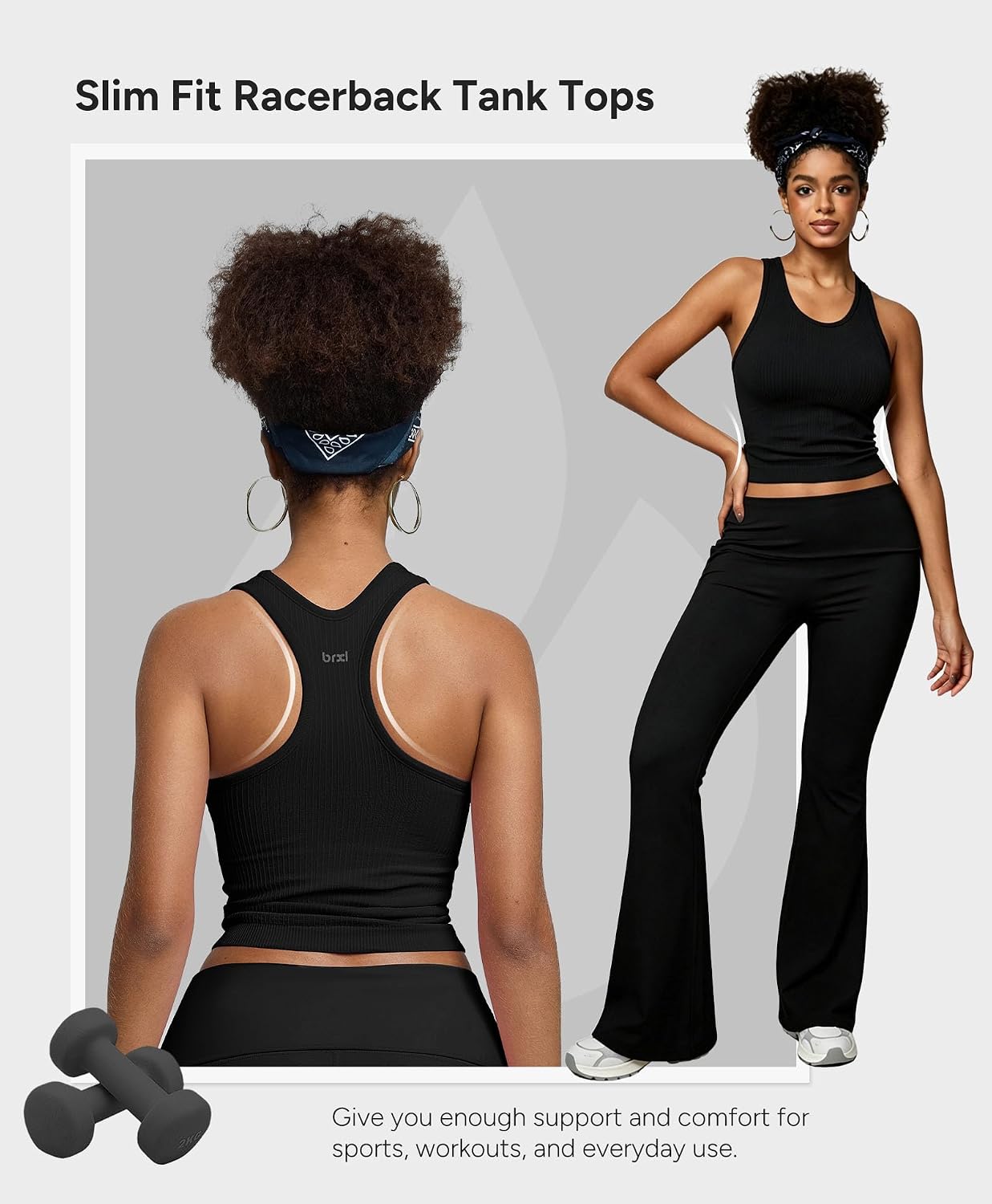 BRXL Women's Ribbed Racerback Tank Tops with Built-in Bra U Neck Sleeveless Fitted Casual Athletic Workout Gym Top