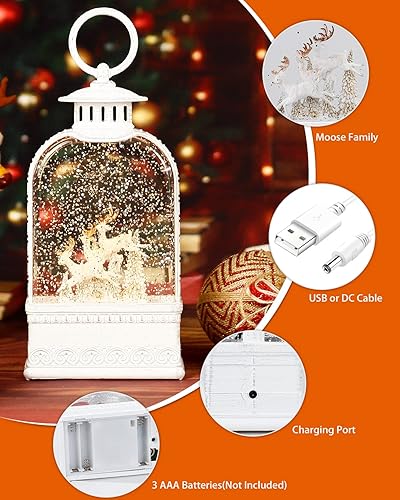 Miniatura 15 de Globos de nieve de Navidad, Papá Noel, linterna musical iluminada con temporizador de 6 horas, globo de nieve brillante con 3 ajustes