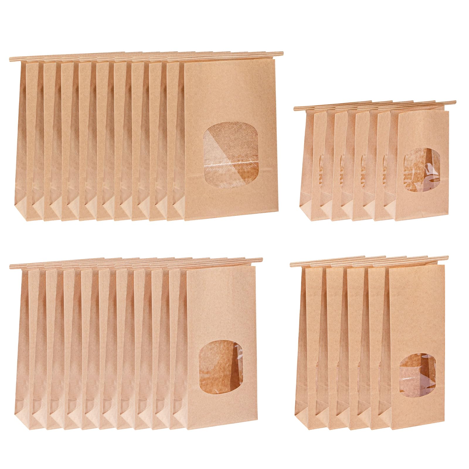 30 Stück Samentütchen Papiertüten Klein mit Fenster Braun, 4 Größen