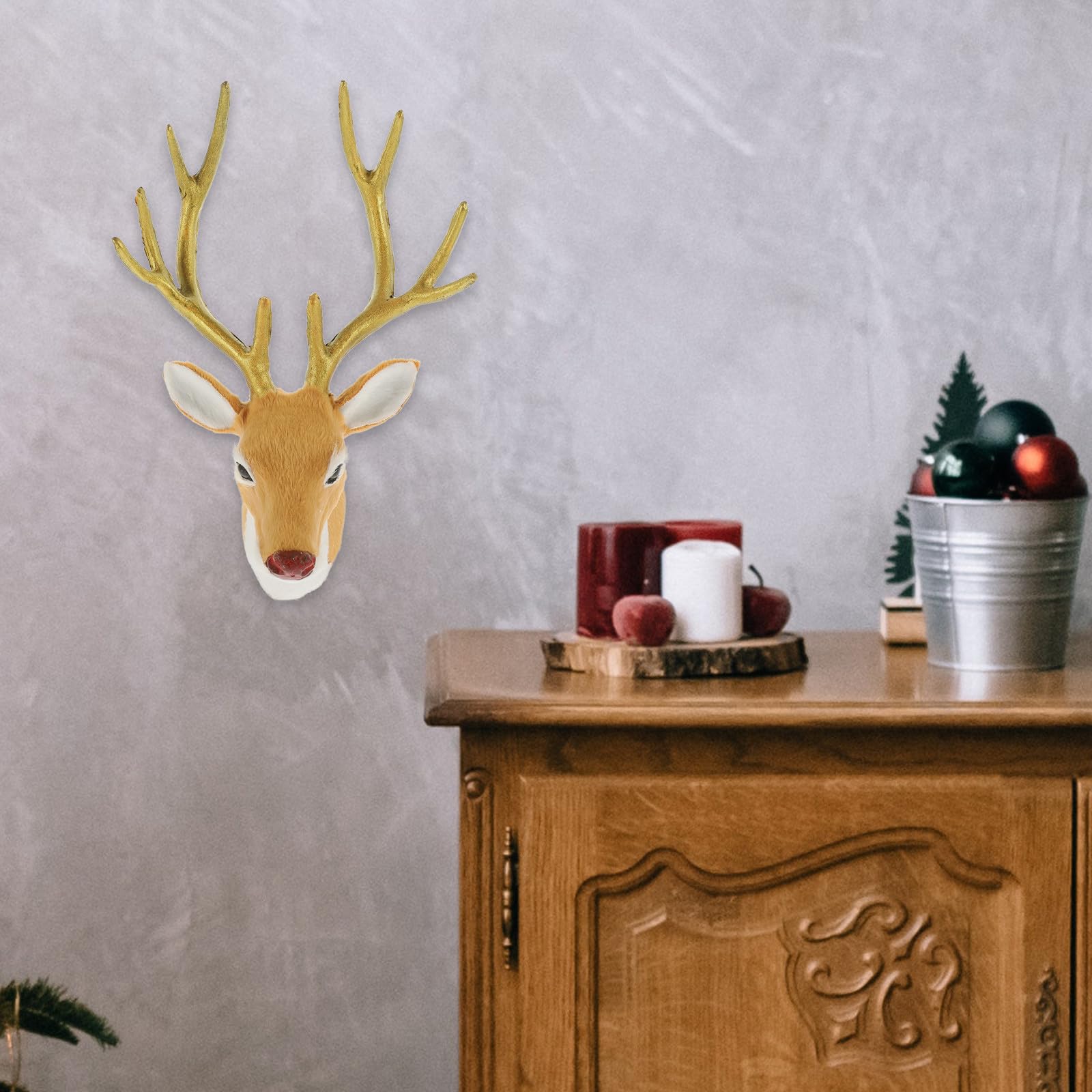 Décoration de Noël Tête de Renne en Laine Artificielle Légère et Portable, Accessoire Créatif pour Fête de Noël et Photo de Vacances