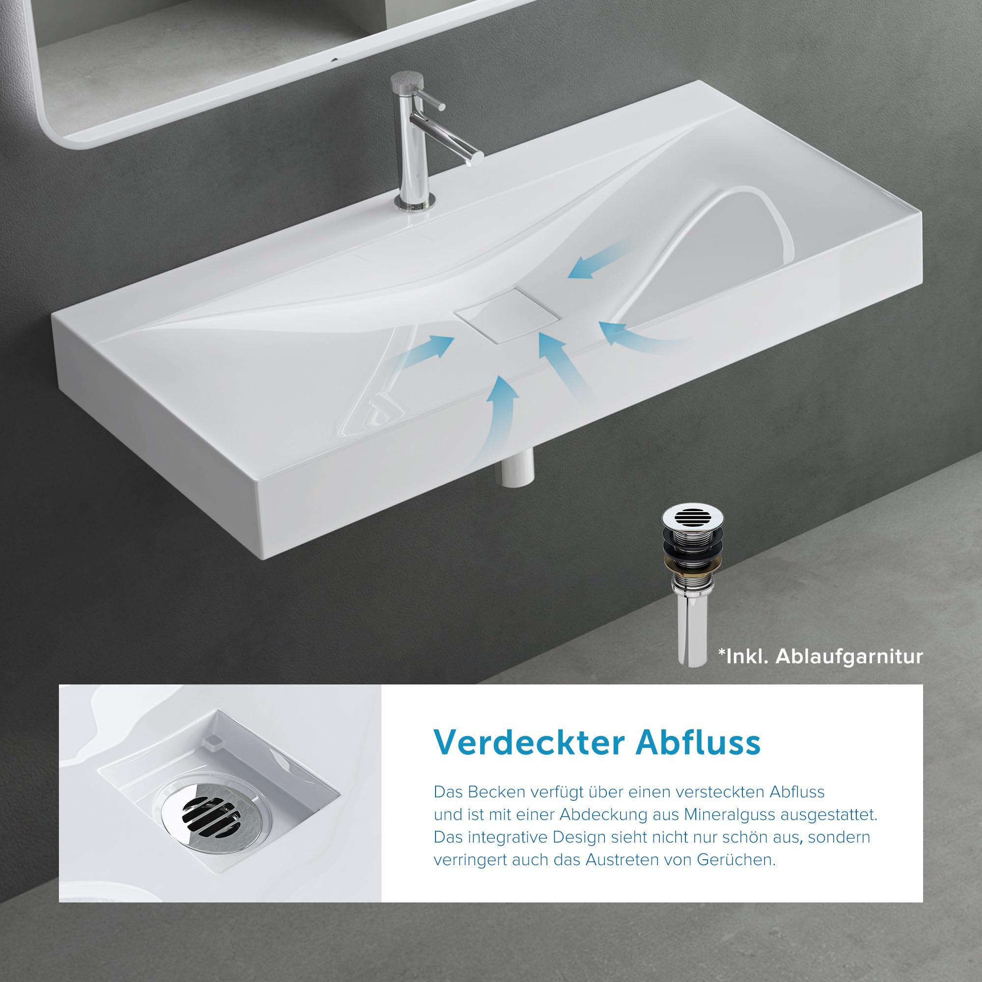 doporro Waschbecken Aufsatzwaschbecken Hängewaschbecken 60x48x10cm Weiß Mineralguss Waschtisch Waschplatz Colossum810