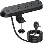 TROND Barre d'alimentation de pince de bureau avec protecteur de surpression, PD 20W USB C Bande de puissance, 4 Sorties 4 USB Ports, 6ft Cord d'extension de prise plat intérieur, ETL Inscrit, Mont pour 1.97" L'essentiel de la maison de bord de table, blanc