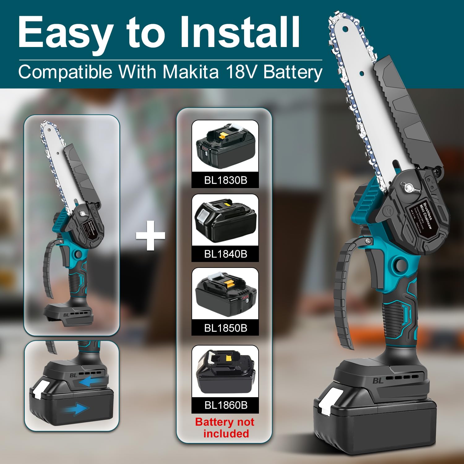 Makita - Mini motosierra eléctrica de 18 V, 600 W, sin escobillas, motosierra eléctrica de 15,2 cm, motosierra de mano para tijeras de jardín, corte de madera (sin batería)