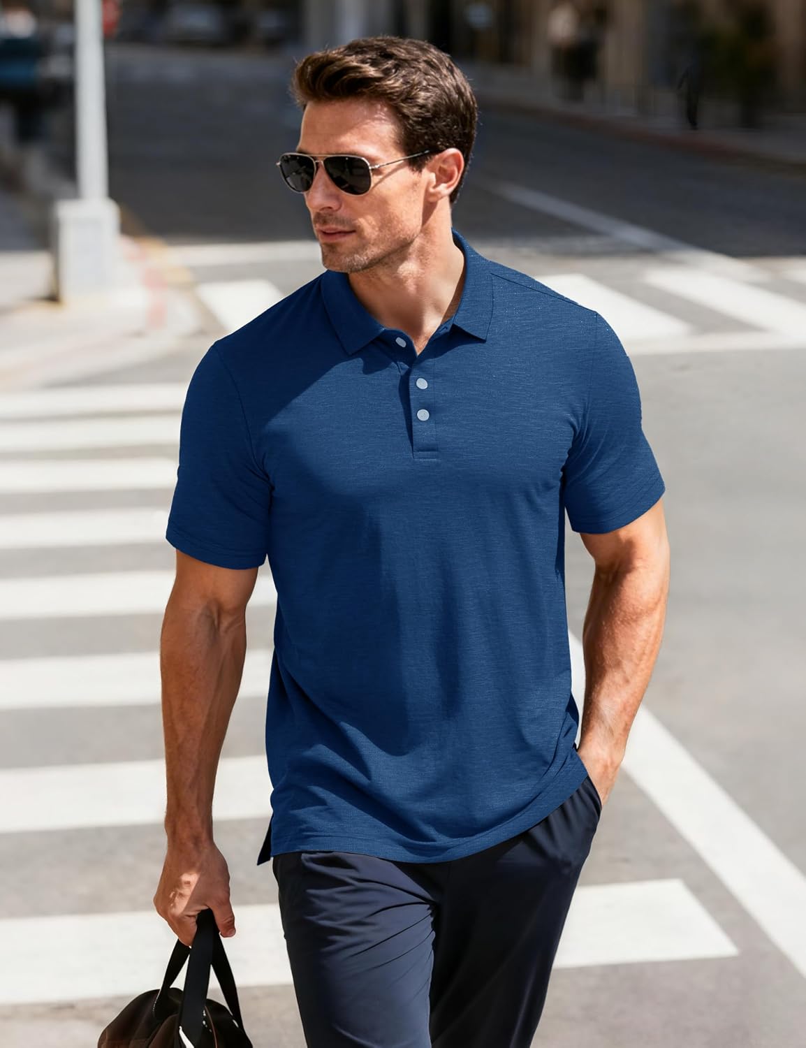 MAGCOMSEN Mens Polo Shirts Short Sleeve Moisture Wicking Performance Collared Shirt 3 Button Casual Work Golf Polos