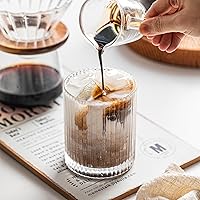 Vista 6 de INSETLAN Set of 8 Vintage Glassware - 4 Highball Glasses 12 oz, 4 Rocks Glass Cups 14 oz, Ribbed Glassware Cocktail Glasses, Ideal for Wine, Juice