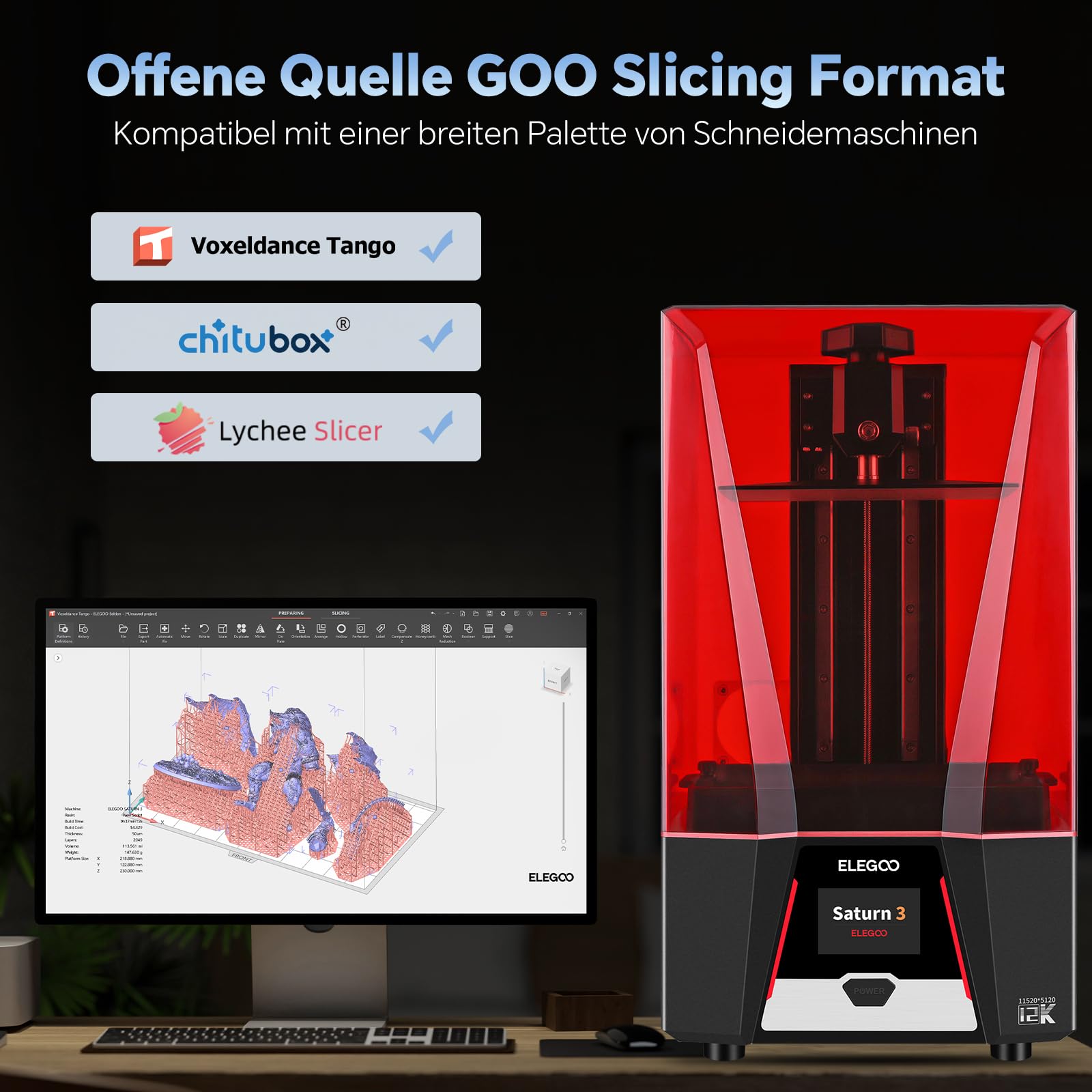 ELEGOO Saturn 3 MSLA Resin 3D, Stampante 3D in Resina con LCD Monocromatico 10 pollici, Software Voxeldance Tango Slicing, Grande Dimensione di Stampa 3D da 218,88 x 122,88 x 250 mm³