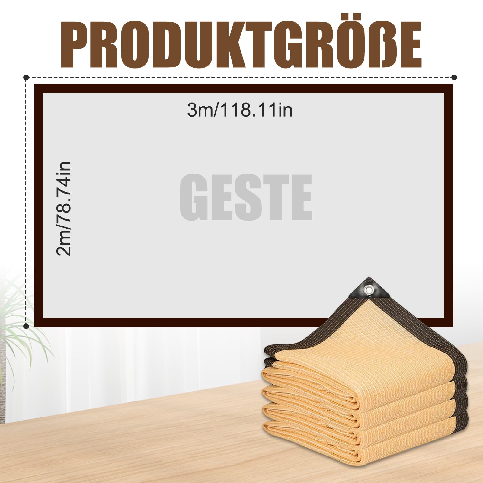 Tenda da sole con occhielli, 85%, rete ombreggiante da giardino, rete rettangolare, protezione solare per esterni, in HDPE resistente agli strappi, permeabile all'acqua (beige, 2 x 3 m)