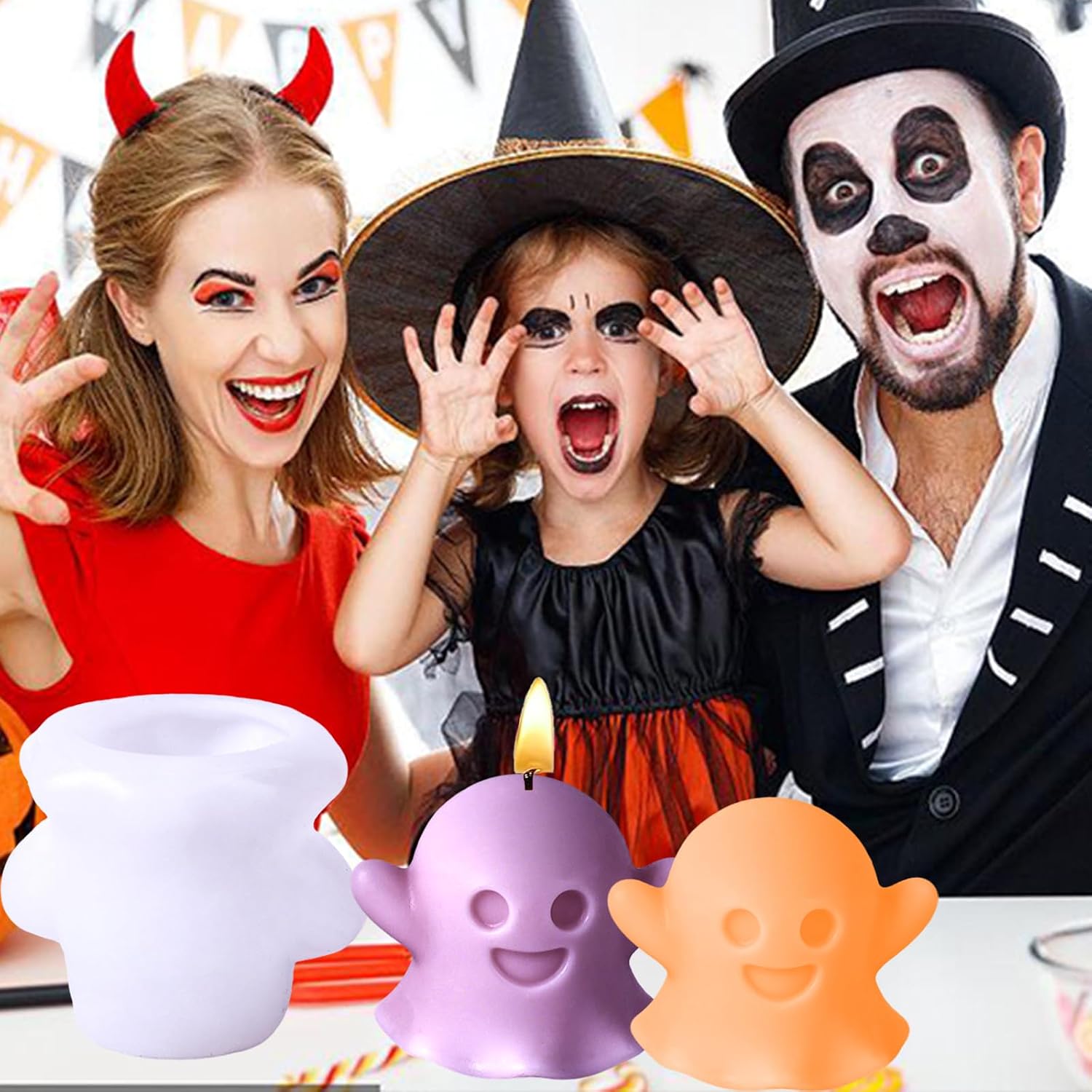 Halloween Candle Molds 3D Ghost Silicone Mold for Halloween DIY Crafts Making Soap Resin Candle Home Decor