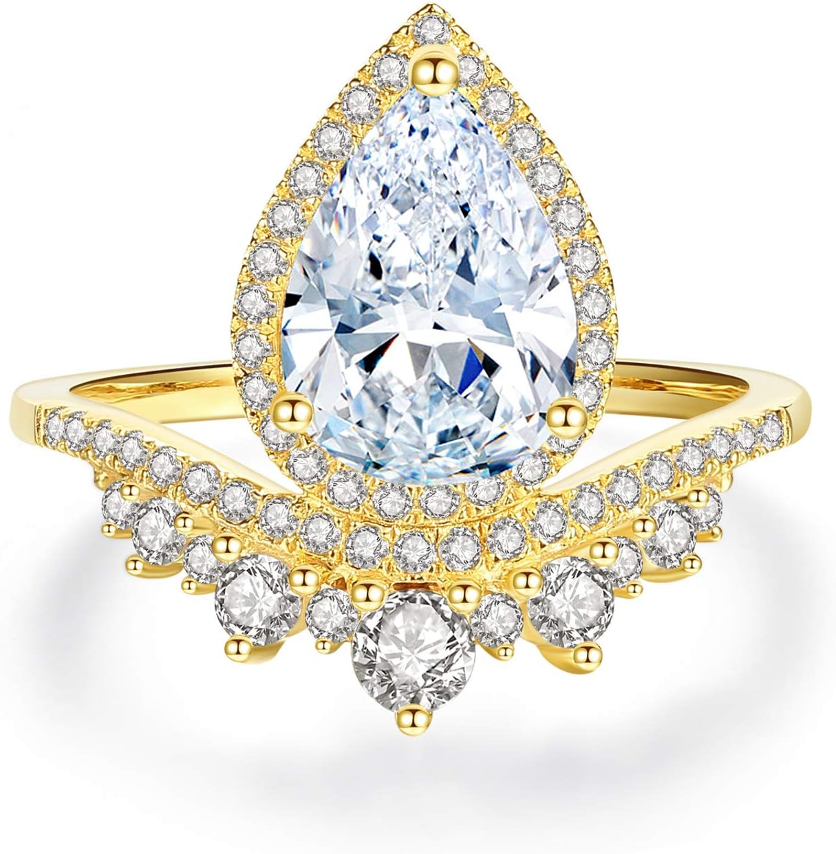 VIKI LYNN 18K Gold Plated 3A Water Drop Cubic Zirconia Cocktail Engagement Wedding Ring for Women