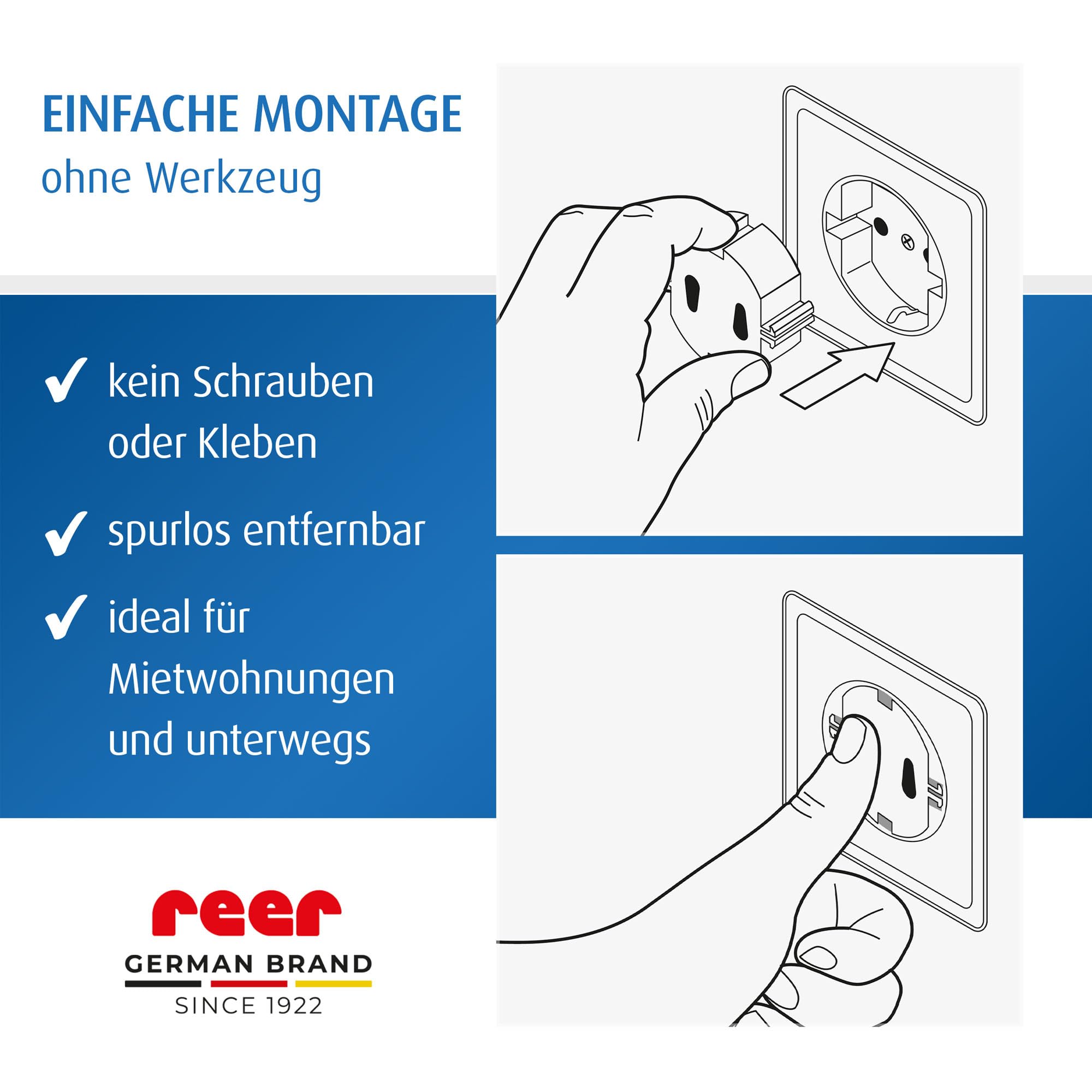 reer Steckdosenkappe, das Original vom Erfinder des Steckdosen-Schutzes, schwarz, 5 Stück