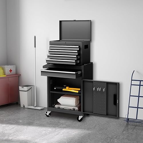 Miniatura 9 de Goplus Cofre de herramientas con ruedas de 5 cajones, caja de almacenamiento de herramientas, gabinete de herramientas extraíble, organizador