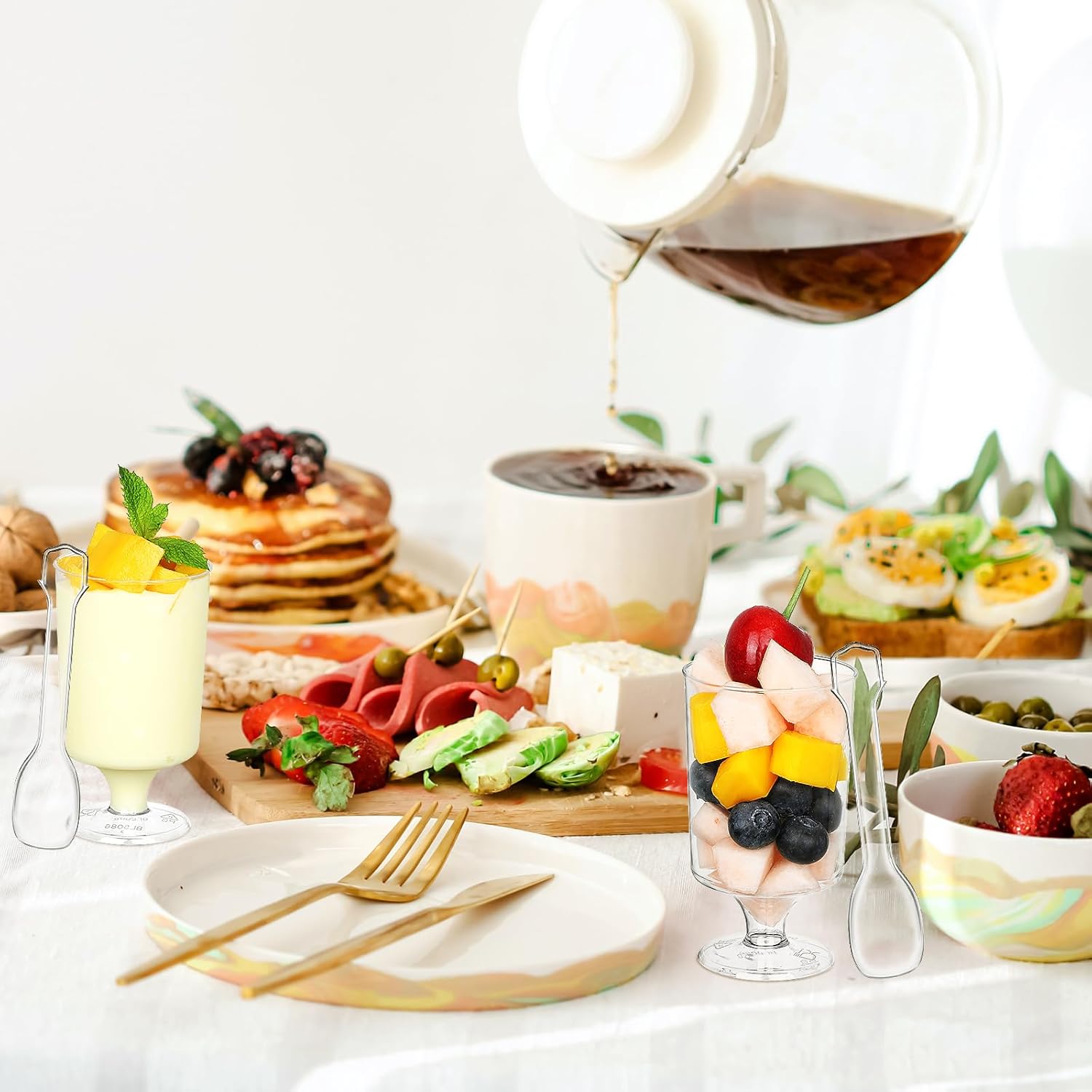 Eupako 4 fl.oz Mini Dessert Cups With Spoons - Clear Plastic Parfait Cups, Round Small Cup for Appetizers, Puddings, Mousse, Fruit - Pack of 50 - Image 6