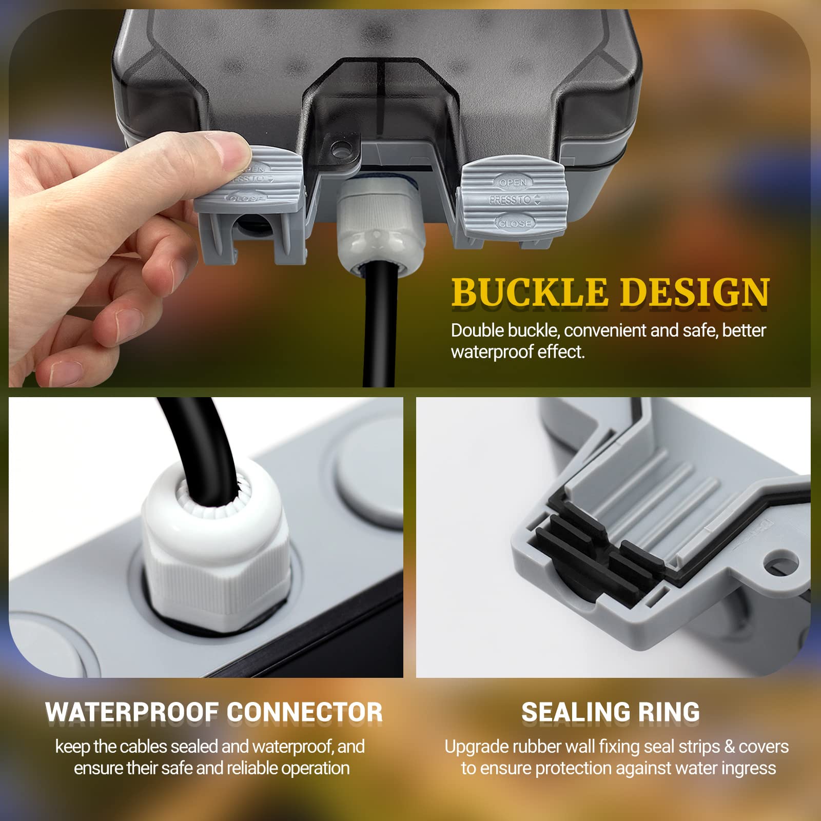 Buy Outdoor Sockets Weatherproof with 3M/10FT Extension Cable, 2 Gang