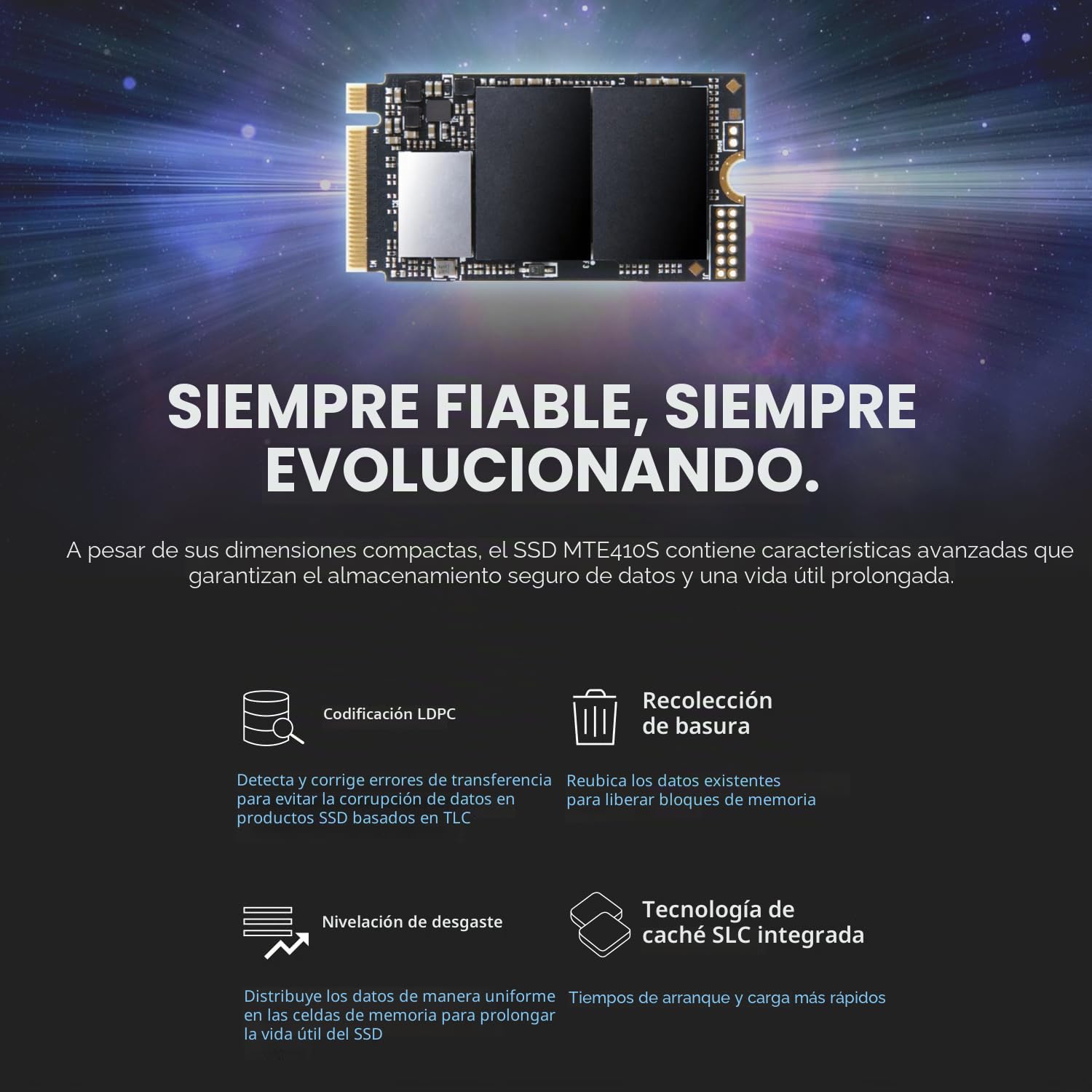 Transcend 1TB M.2 NVMe SSD 2242 PCIe Gen4x4 MTE410S Máx. Lectura/Escritura: 5,000 MB/s/4,300 MB/s TS1TMTE410S