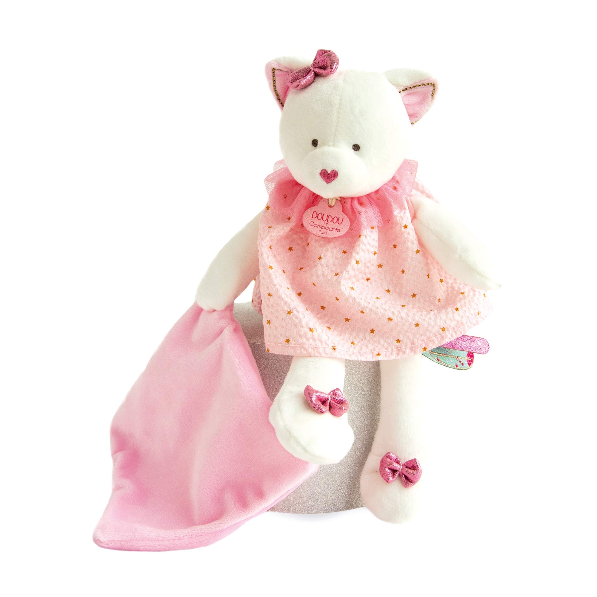 Doudou et Compagnie DC3546 ATTRAP-Reve Cat Puppet with Blanket Pink