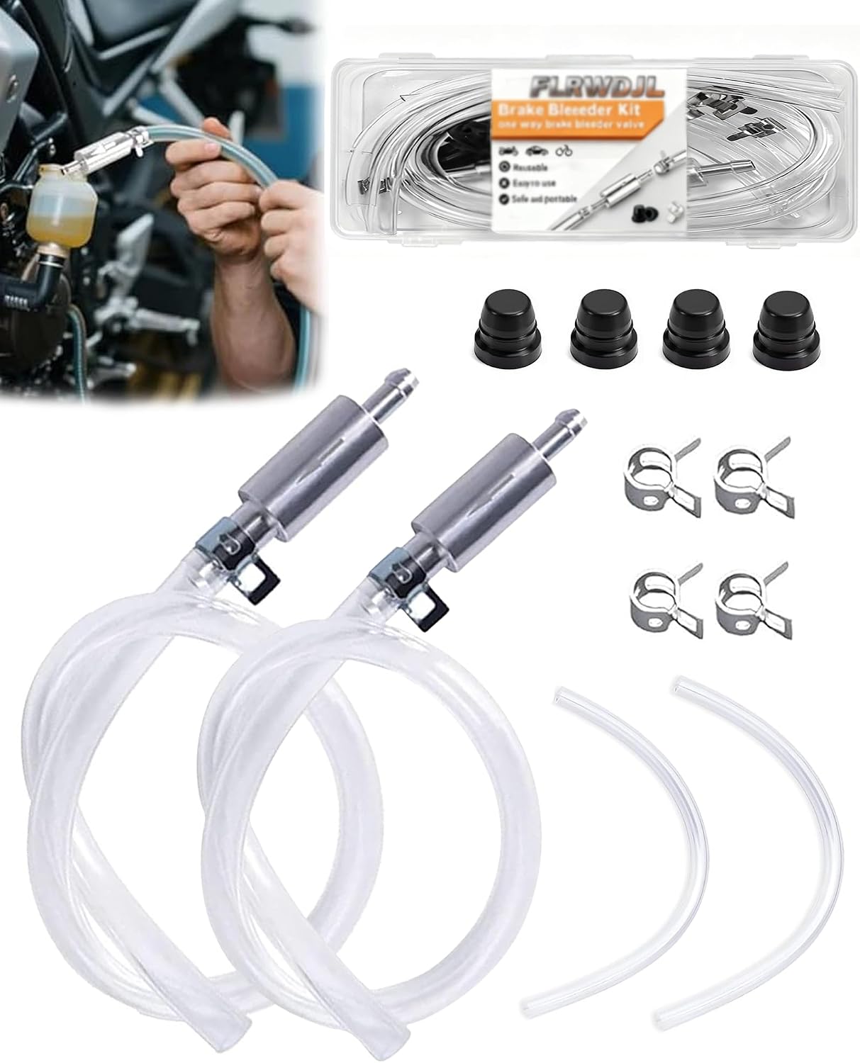 Universal Brake Bleeder Hose with Rubber Cover One Way Check Valve, Durable Brake Fluid Bleeding Tool Accessories for Car Motorbike Bike (2 PCS)