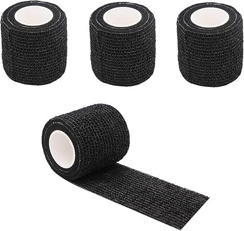 Cubierta de agarre para tatuajes de 2 pulgadas x 5 yardas, 4 rollos transpirables autoadherentes, cinta elástica negra para cubierta de agarre de
