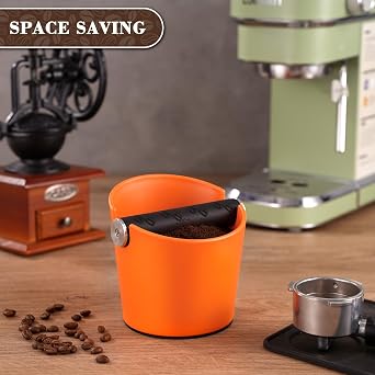 Ideal Swan Coffee Knock Box 4.8 Inch Espresso Knock Box Coffee Bin Barista Accessories Coffee Machine Accessories Shock-Absorbent Barista Style Knock Box with Removable Metal Knock Bar (Orange Box) [Energy Class A]