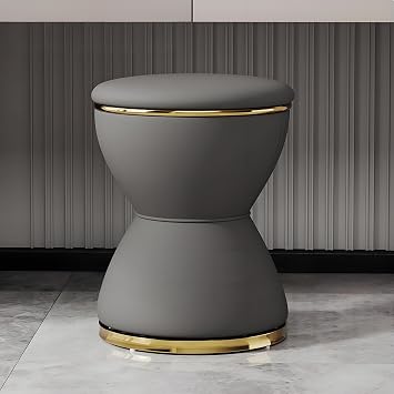 Hourglass Vanity Stool, 360 Swivel Leather Makeup Chair, Round Upholstered Ottoman for Living Room, Bedroom, Bathroom Dark Grey