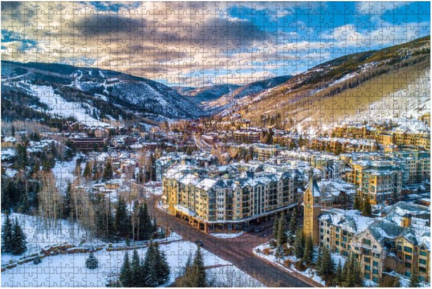 Jigsaw Puzzles 1000 Pieces for Adult Colorado Drone Village Skyline Aerial Puzzle Game for Family Wooden Puzzle Toy Educational Games Puzzles for Home Decor